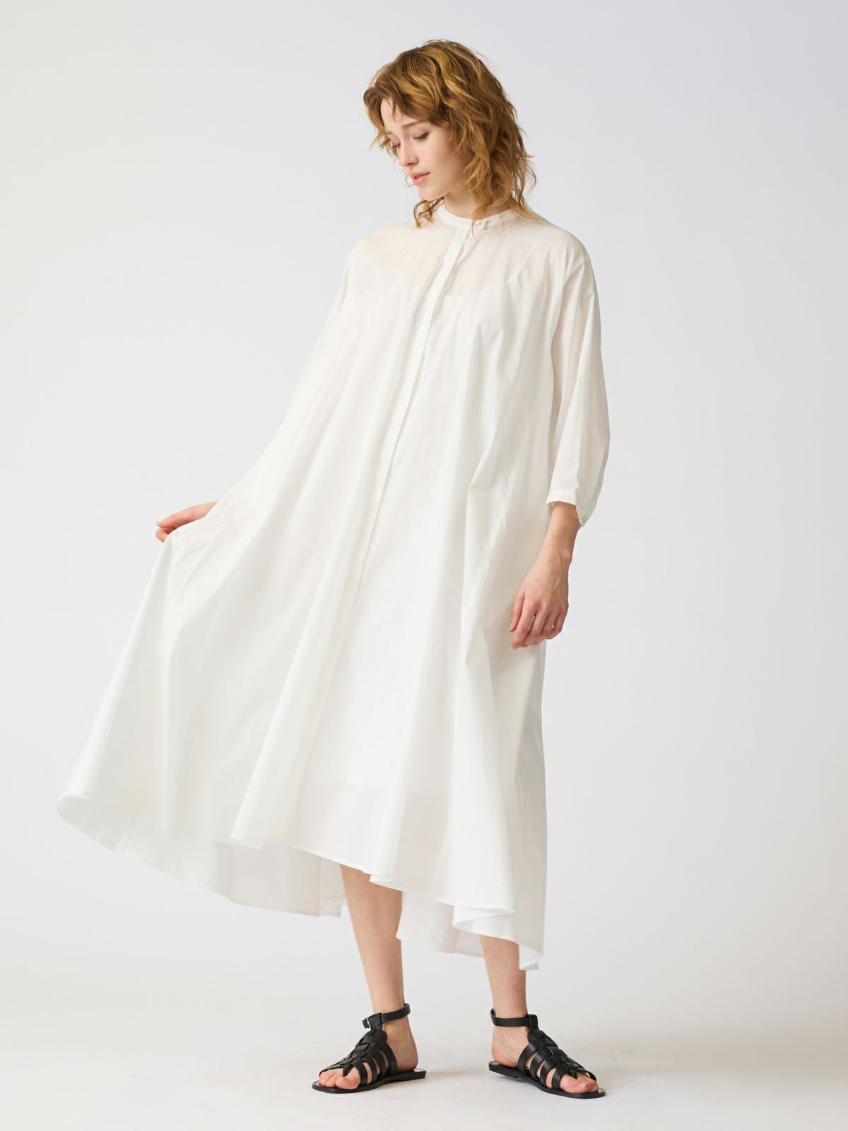 mizuiroind ⿻ スタンドカラー フレア ロングシャツワンピース 春 mizuiro ind (ミズイロインド) スタンドカラーフレアシャツワンピース
