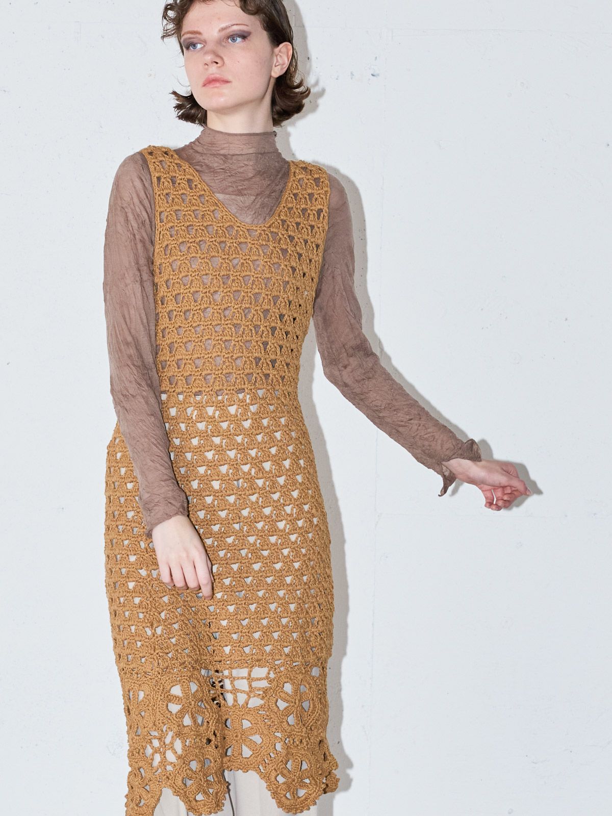 ワダツミ　なみなみワンド MIDIUMISOLID for Ladies モチーフかぎ針編みワンピース【4-1066