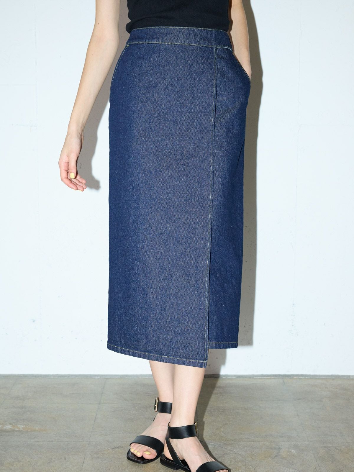 MIDIUMISOLID for Ladies デニムラップスカート(インディゴ)[A