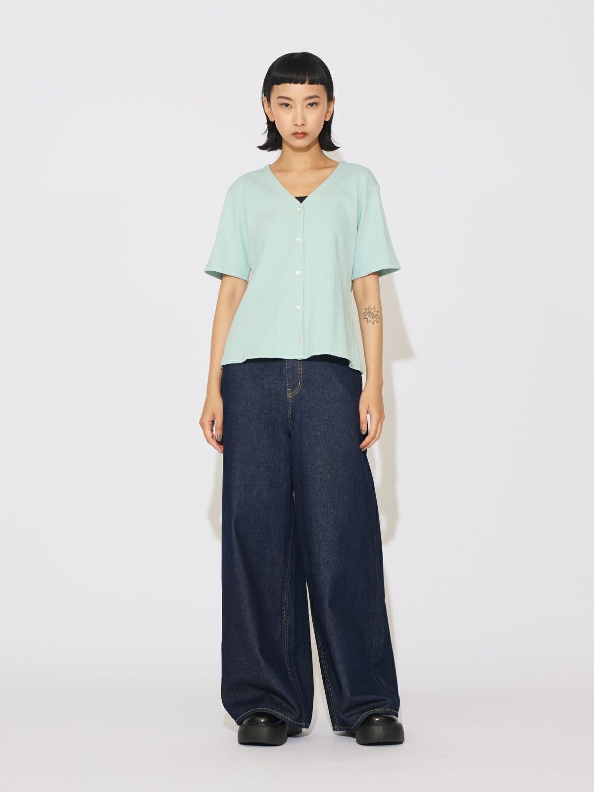 MIDIUMISOLID ハイウエストワイドデニム(インディゴ)｜ MARcourt