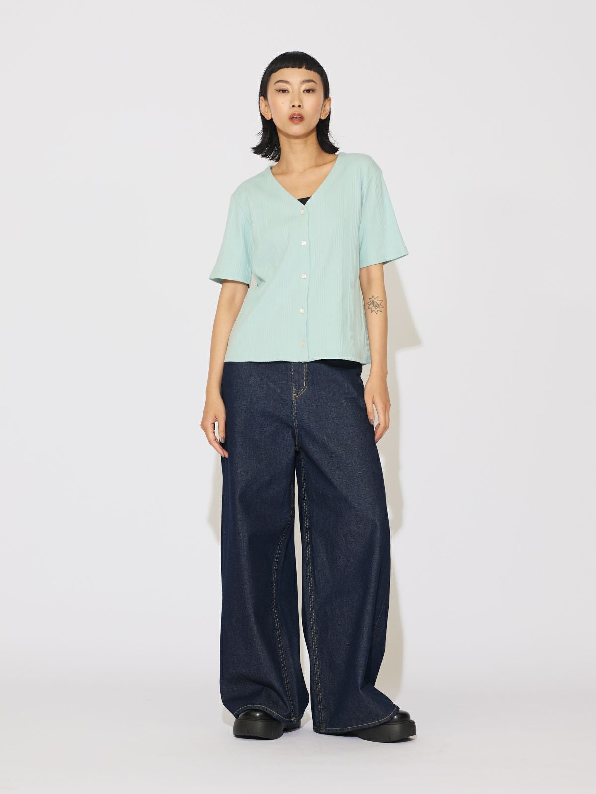 MIDIUMISOLID ハイウエストワイドデニム(インディゴ)｜ MARcourt