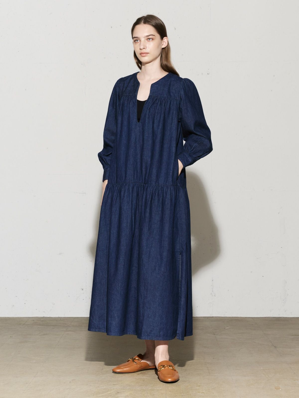 MIDIUMISOLID x Healthy DENIM ティアードワンピース Lychee【3-8265 MIDIUMISOLID x Healthy DENIM ティアードワンピース Lychee【3-8265