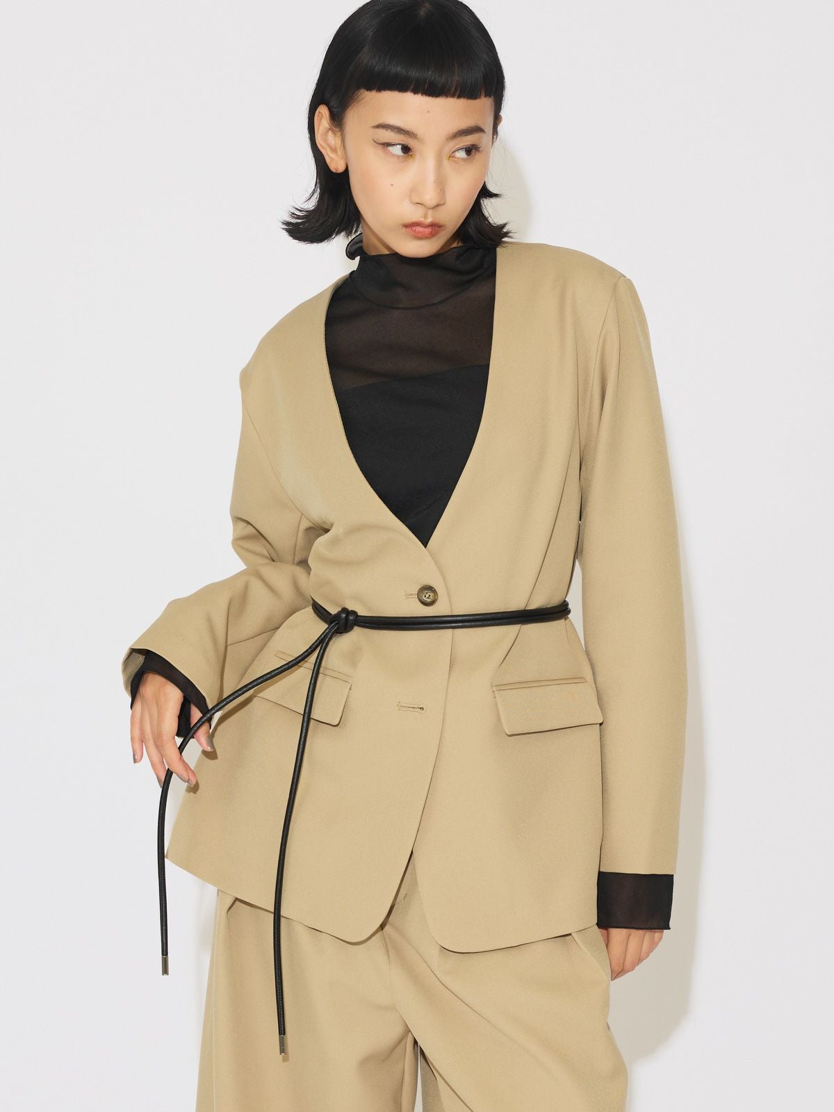 3/9(月)正午販売終了】MIDIUMISOLID for Ladies ベルト付きノーカラー