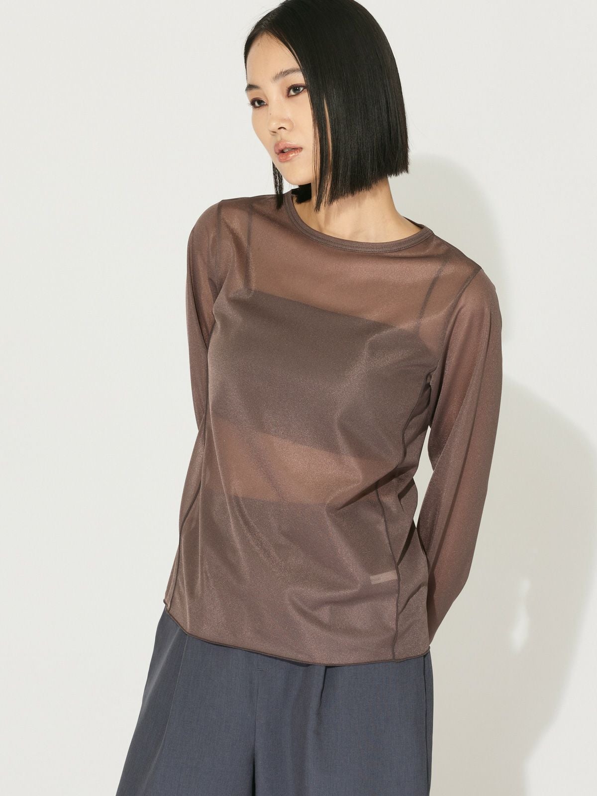 MIDIUMISOLID for Ladies クルーネックシアープルオーバー[A