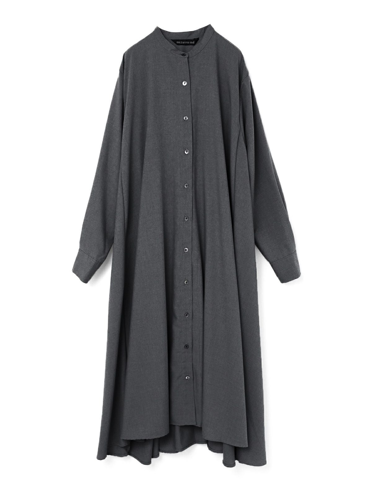 【極美品】ミズイロインド T/R スタンドカラー フレア ワンピース　グレー mizuiro ind｜T/Rスタンドカラーフレアワンピース - AMBIENCE