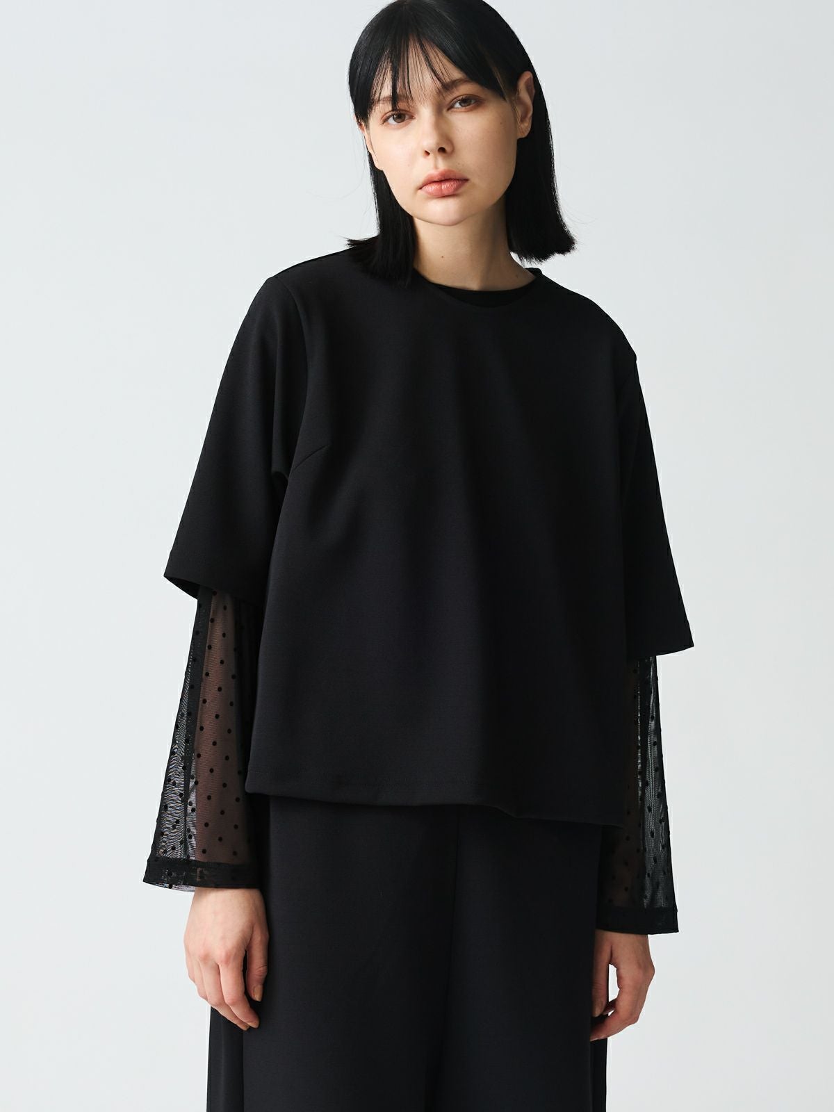 mizuiro ind ジョーゼットハーフスリーブクルーネックプルオーバー