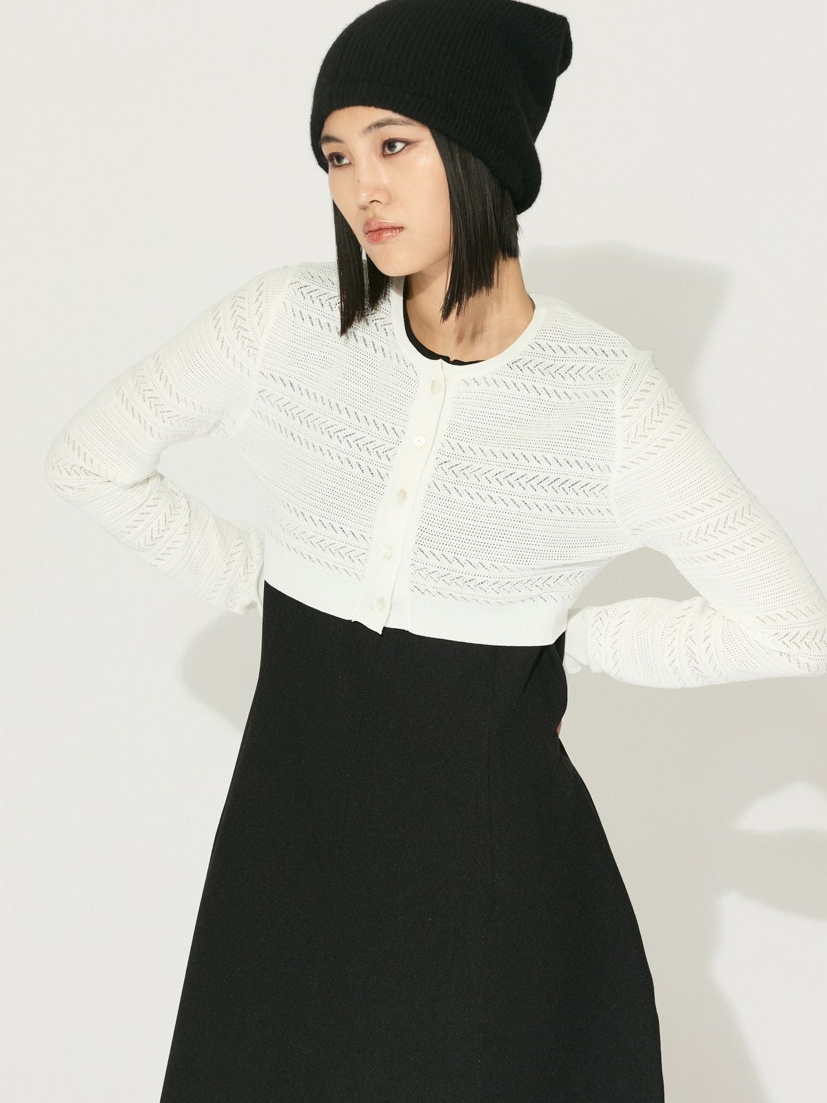 MIDIUMISOLID for Ladies レース編みショートカーディガン[A
