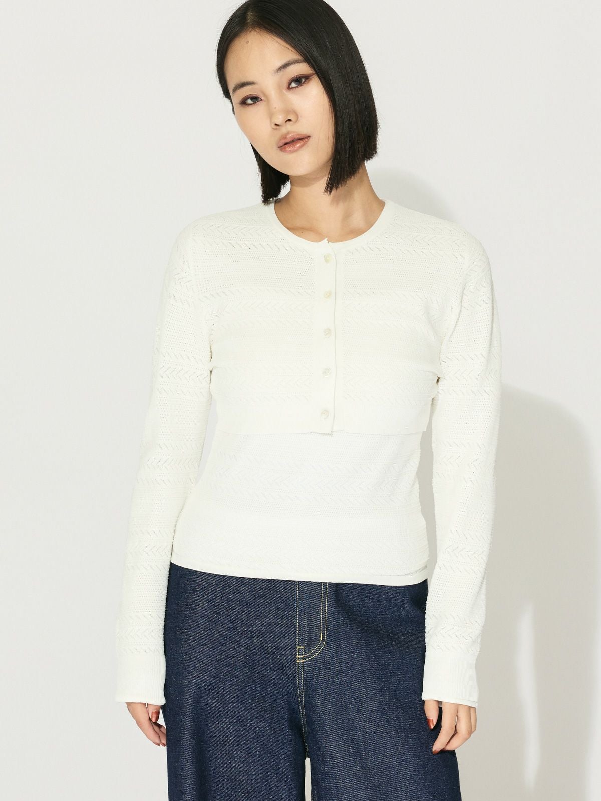 MIDIUMISOLID for Ladies レース編みショートカーディガン[A