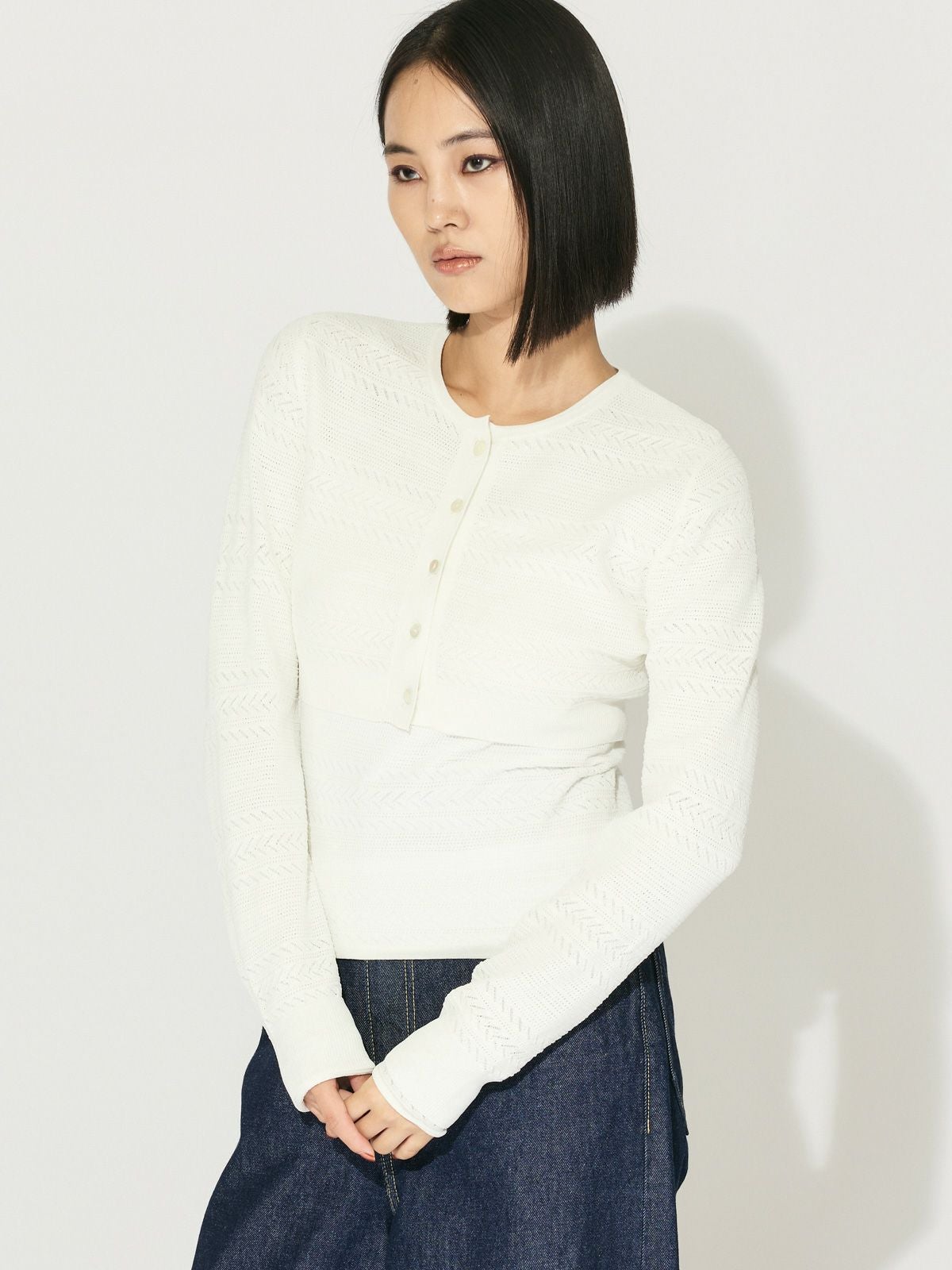 MIDIUMISOLID for Ladies レース編みショートカーディガン[A