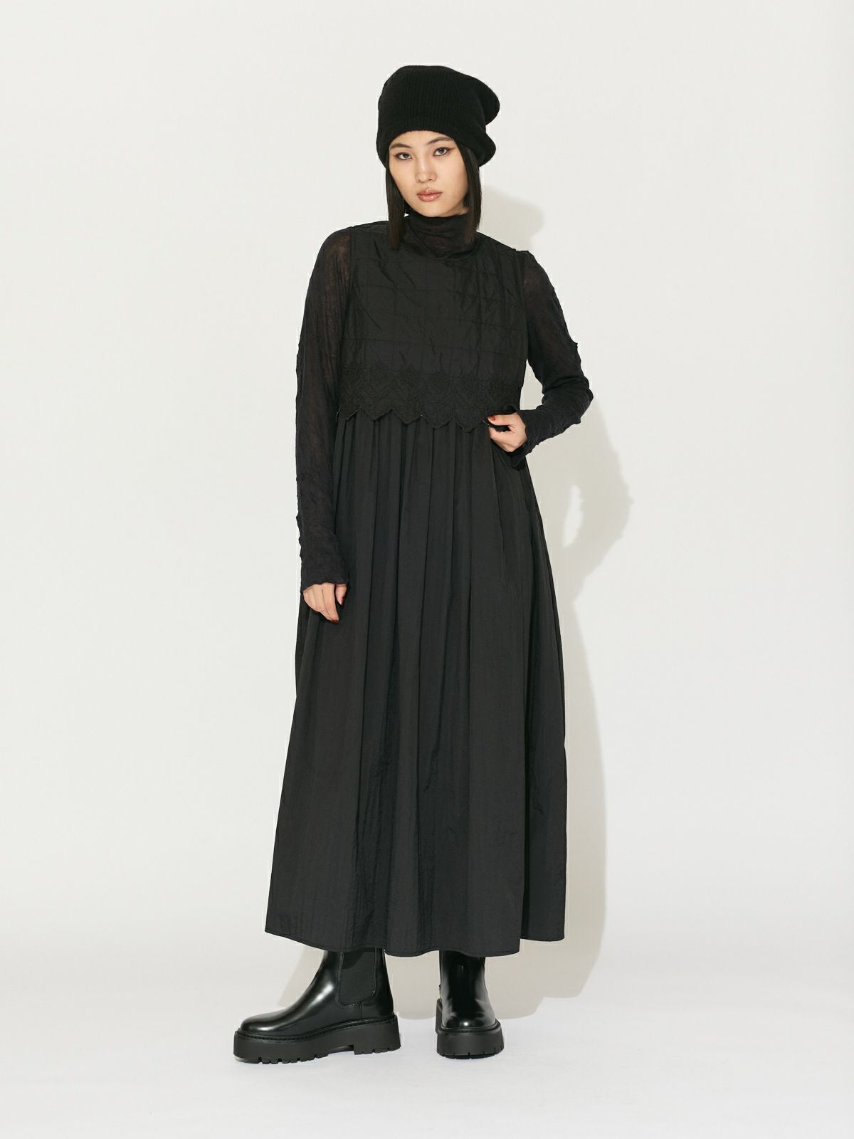 MIDIUMISOLID for Ladies 刺繍キルティングレイヤードワンピース[A