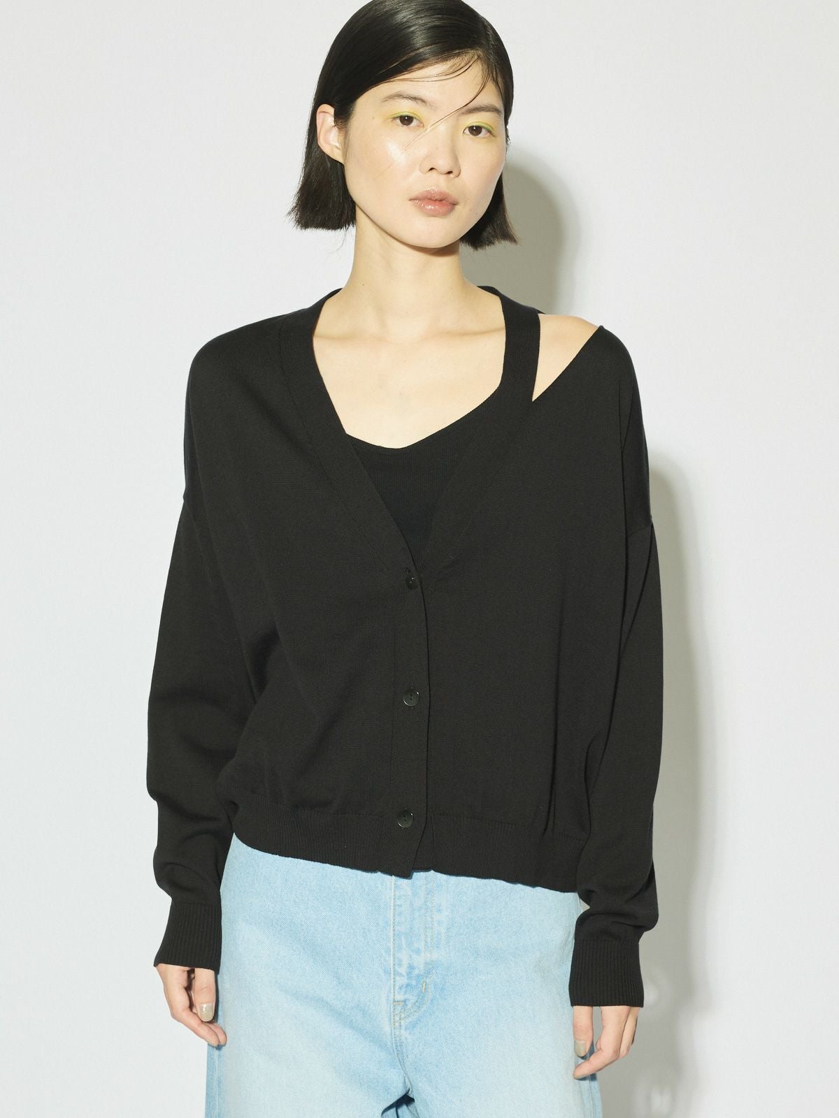 MIDIUMISOLID for Ladies カットアウトネックワイドカーディガン[A