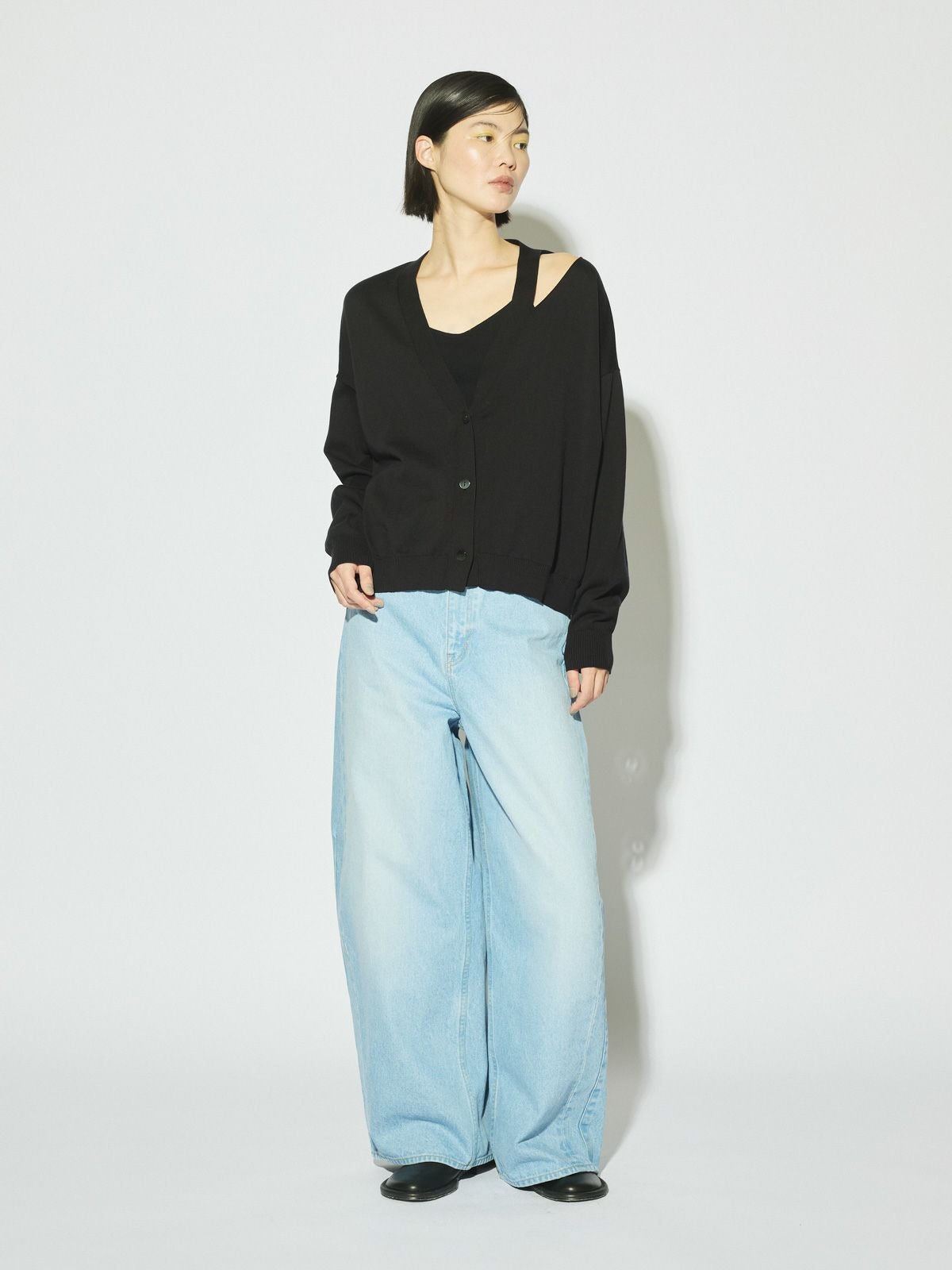 MIDIUMISOLID for Ladies カットアウトネックワイドカーディガン[A