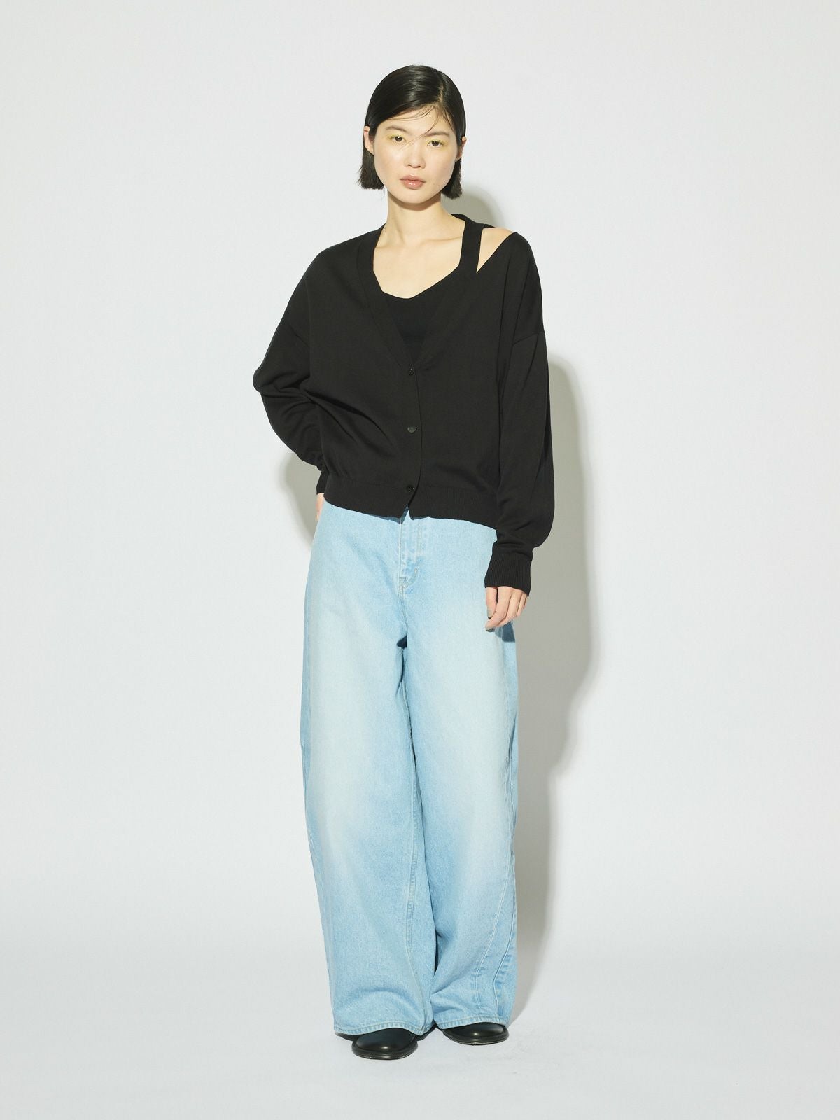 MIDIUMISOLID for Ladies カットアウトネックワイドカーディガン[A