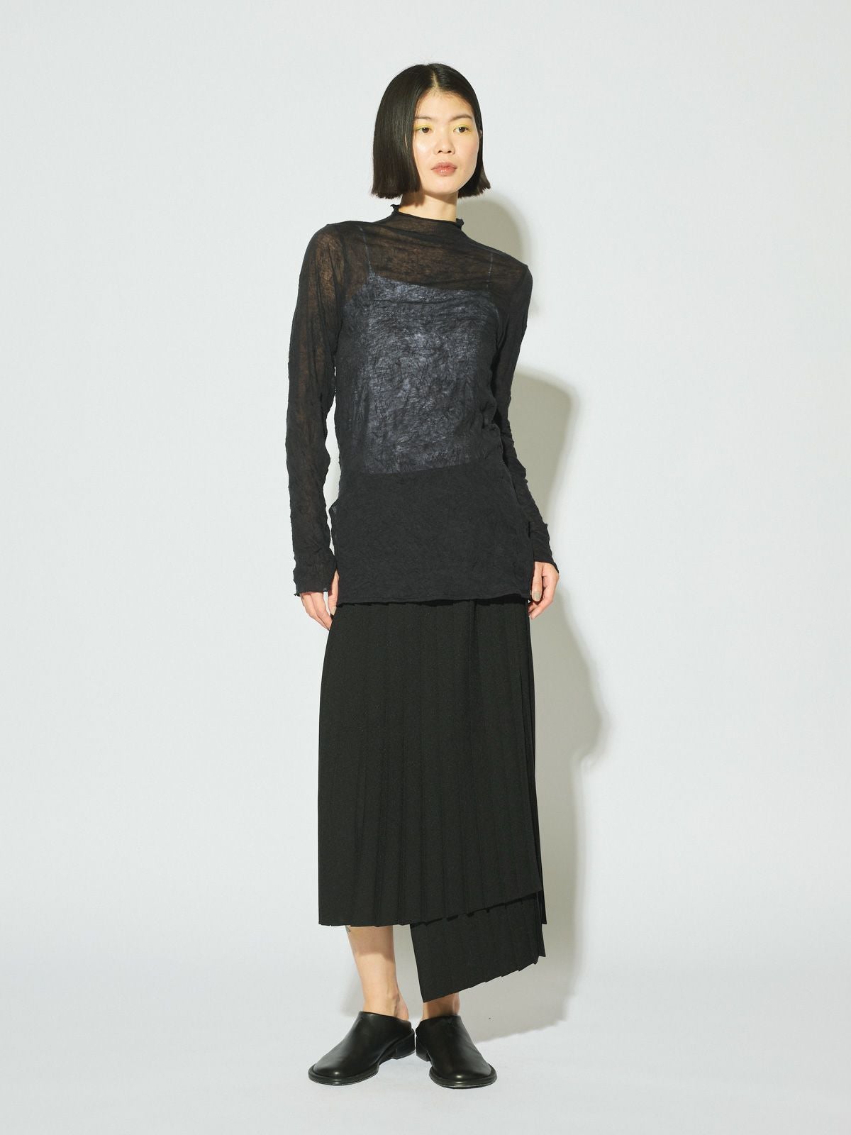 MIDIUMISOLID for Ladies アシンメトリーヘムラッププリーツスカート[A