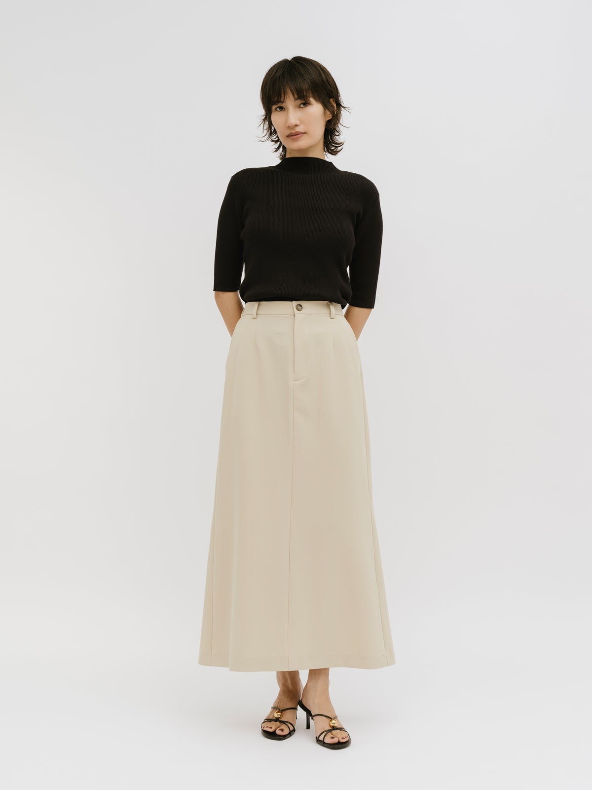MIDIUMISOLID for Ladies ボトルネックハーフスリーブリブトップ[A
