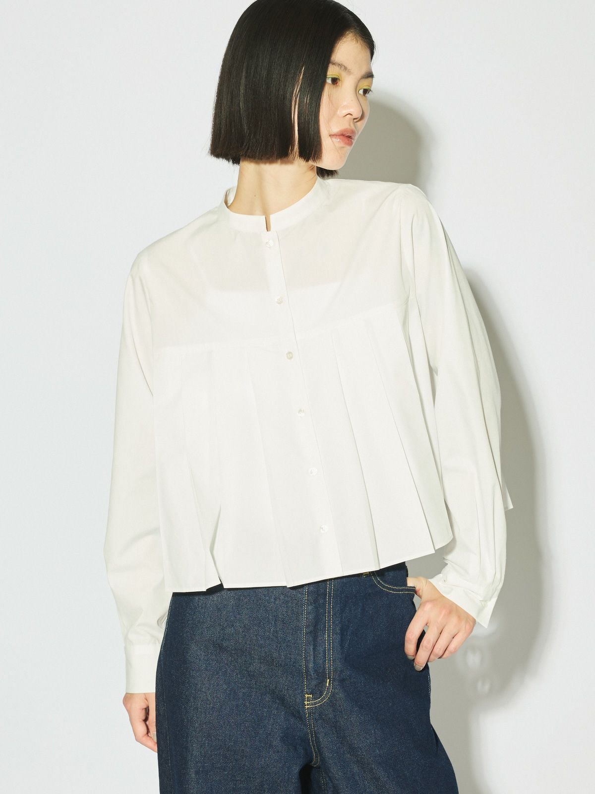 MIDIUMISOLID for Ladies スタンドカラープリーツシャツ[A]｜ MARcourt