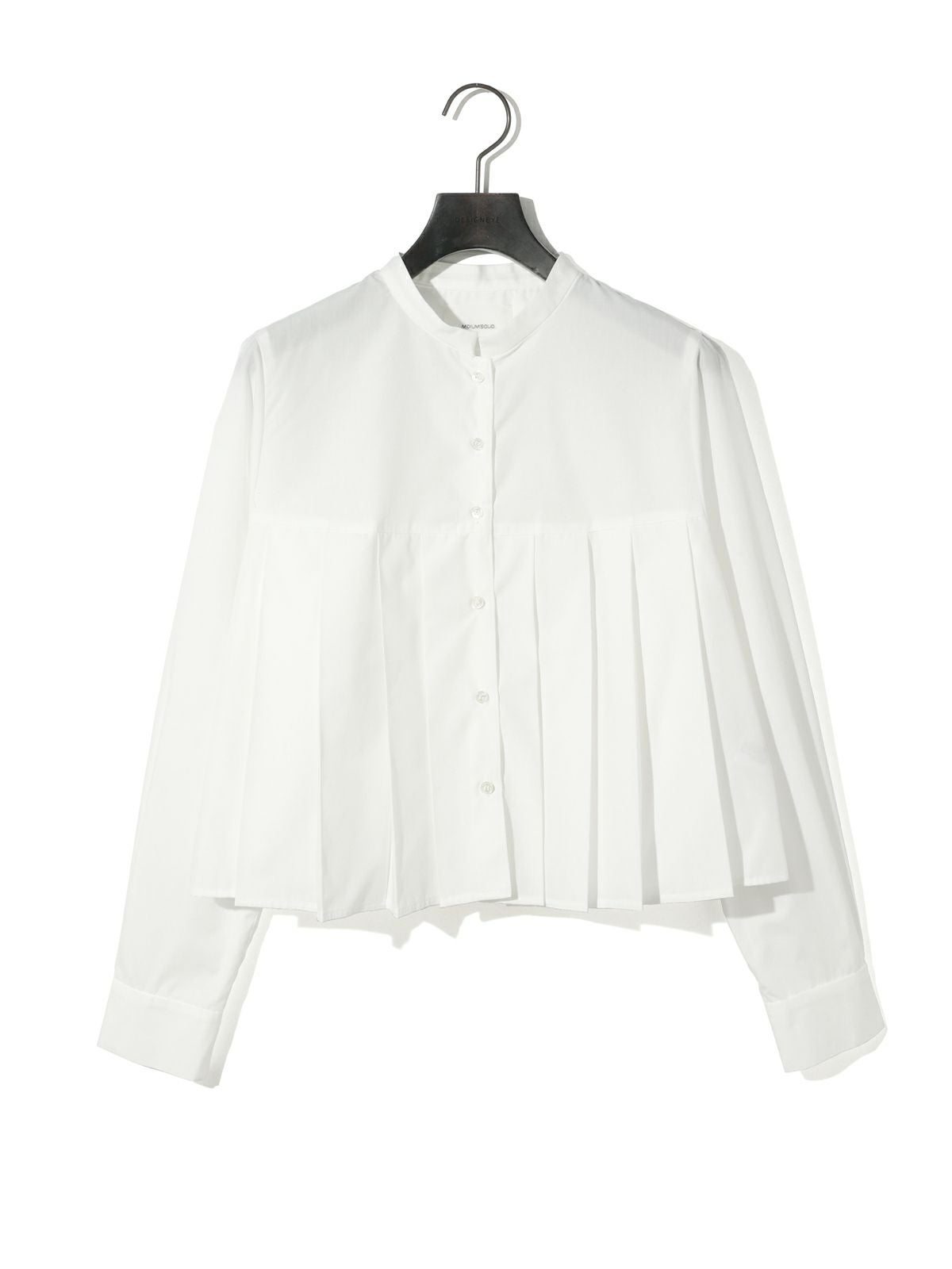 マリリンムーンホワイト プリーツデザイン 長袖シャツ スタンドカラー MIDIUMISOLID for Ladies スタンドカラープリーツシャツ[A]｜ MARcourt
