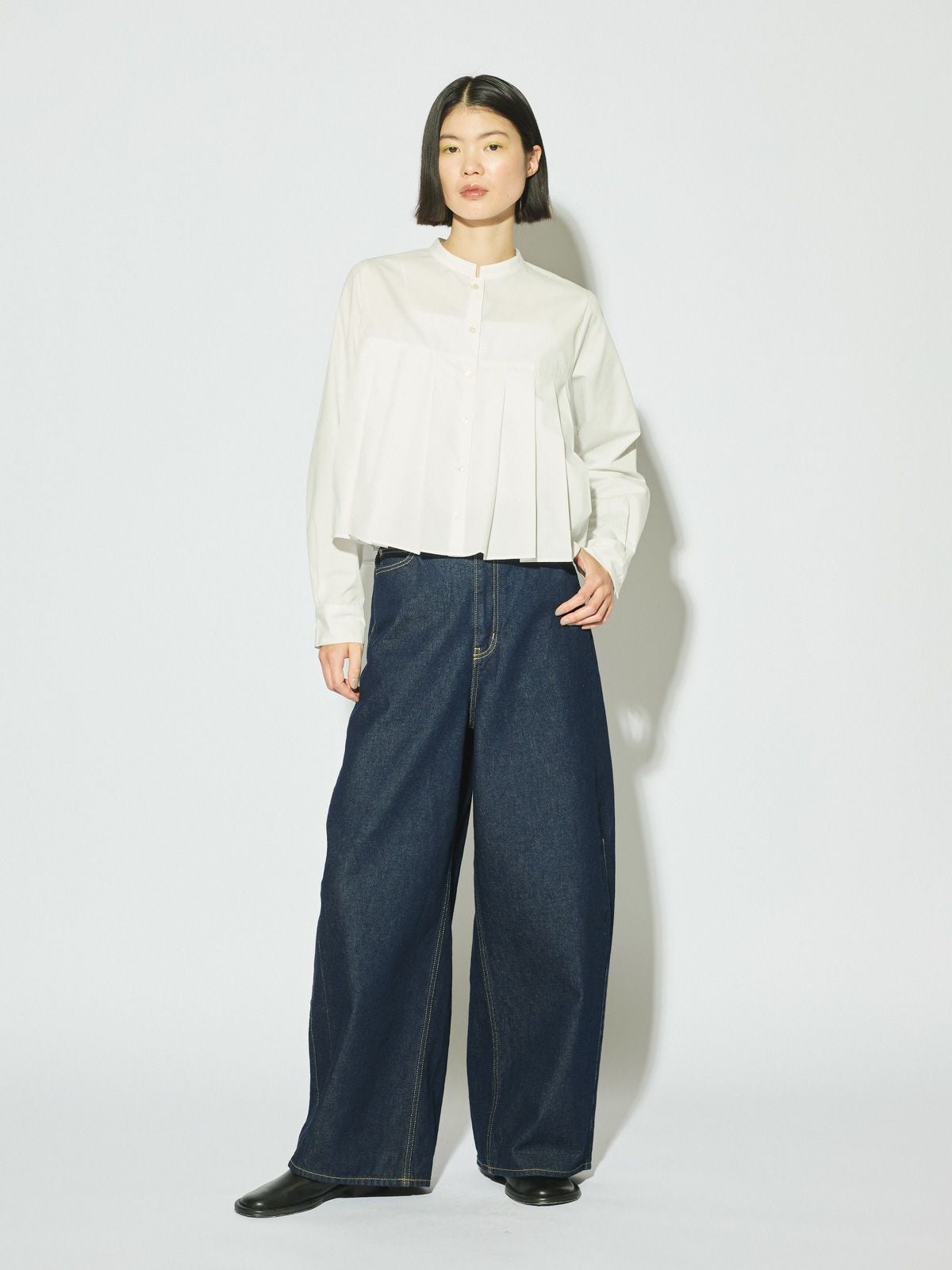 MIDIUMISOLID for Ladies スタンドカラープリーツシャツ[A]｜ MARcourt