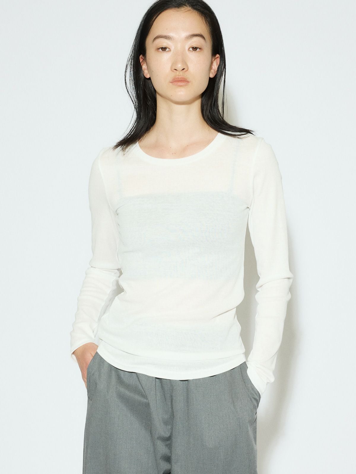 MIDIUMISOLID ミディウミソリッド クリンクル加工 グレー 長袖ニット MIDIUMISOLID for Ladies ロングスリーブトップス[A]｜ MARcourt