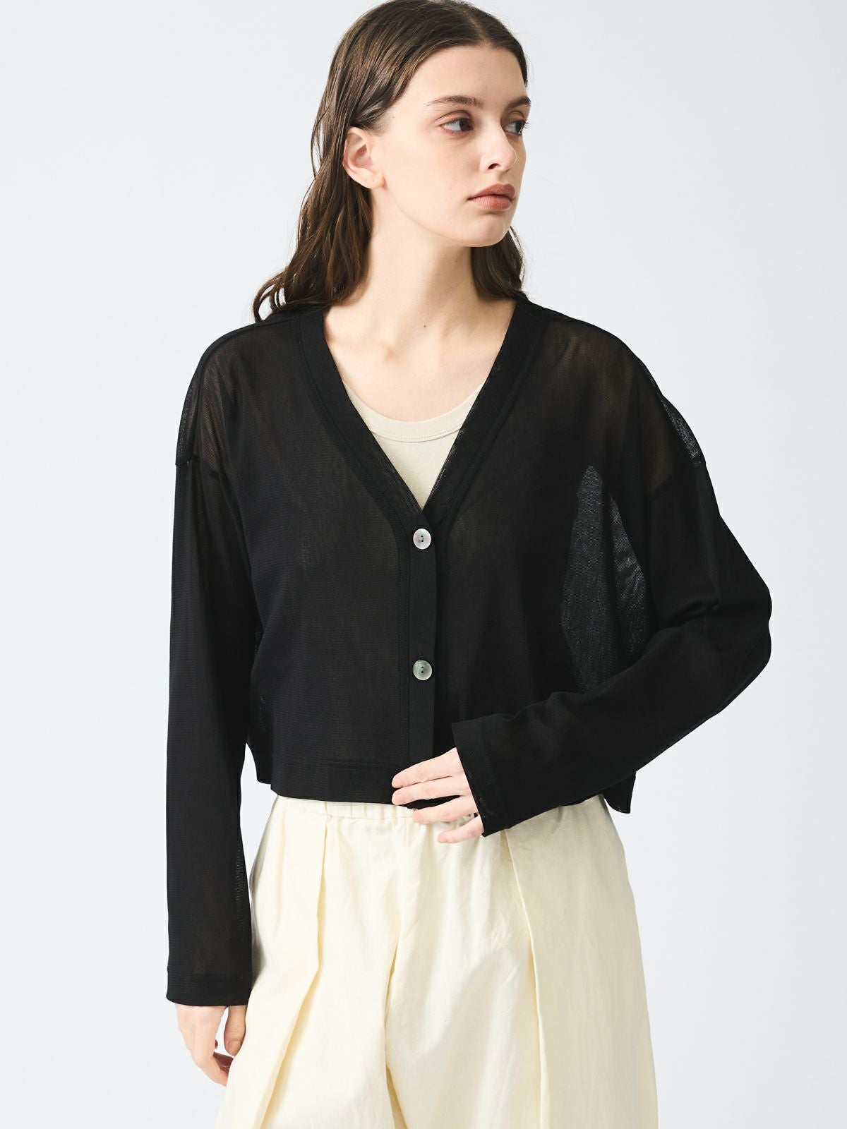 mizuiro ind メッシュVネックショートカーディガン｜ MARcourt ONLINE