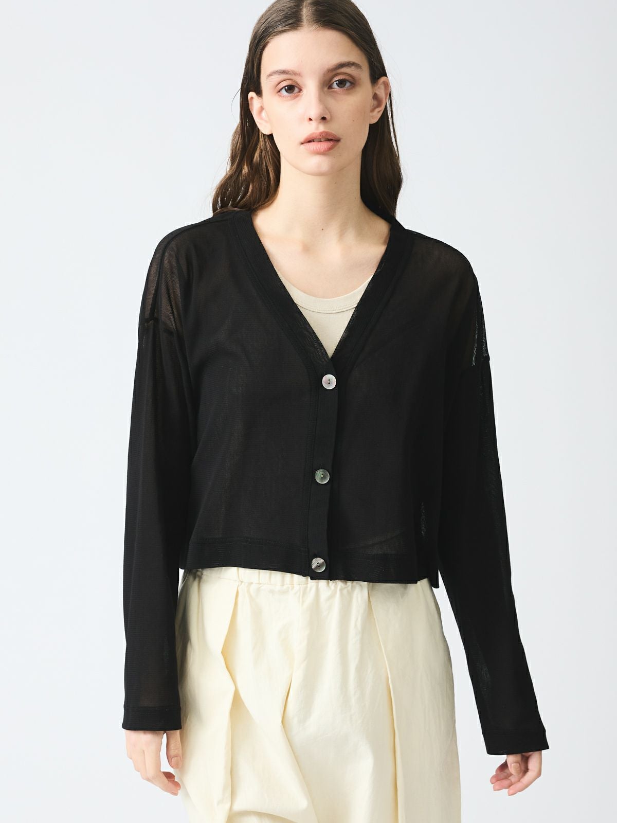 mizuiro ind メッシュVネックショートカーディガン｜ MARcourt ONLINE