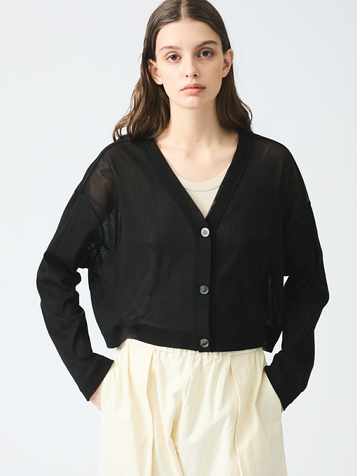 mizuiro ind メッシュVネックショートカーディガン｜ MARcourt ONLINE