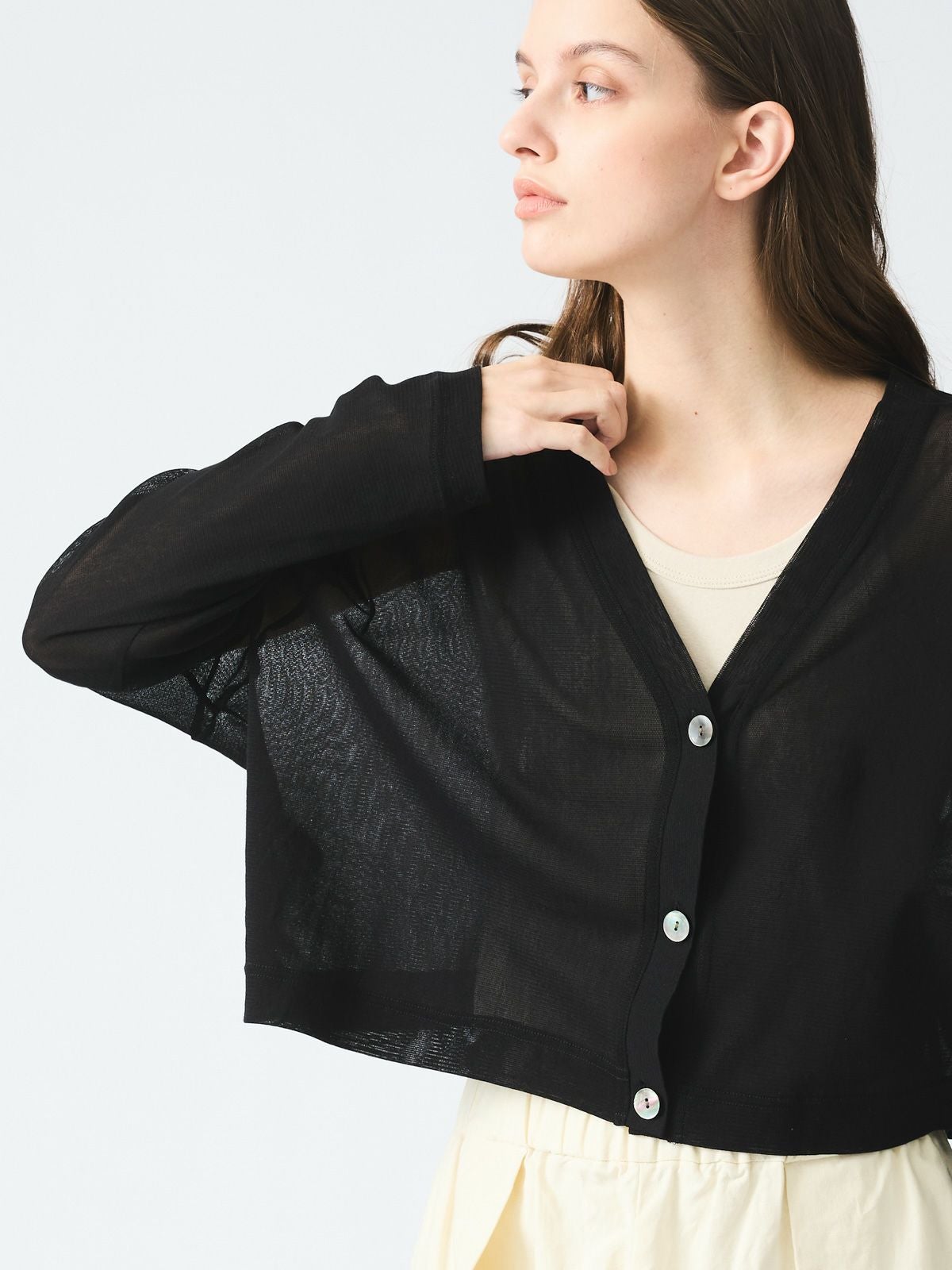 mizuiro ind メッシュVネックショートカーディガン｜ MARcourt ONLINE