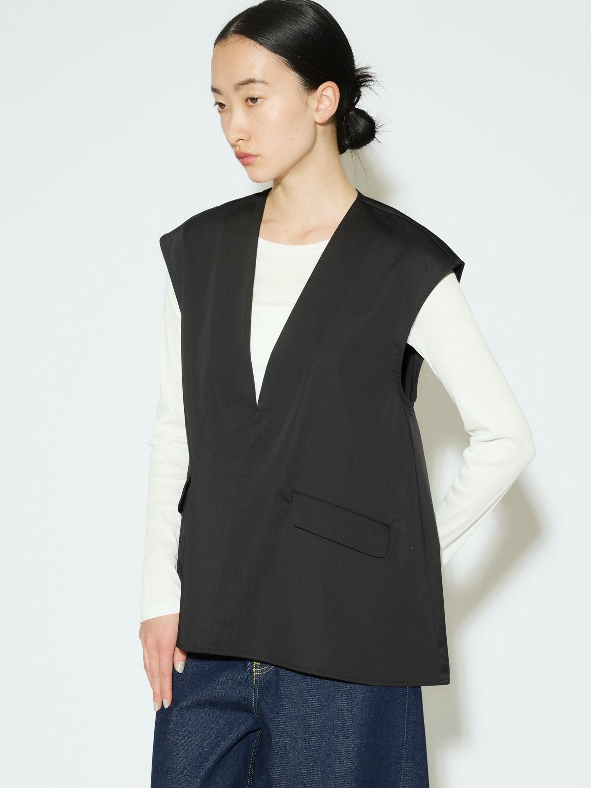 MIDIUMISOLID for Ladies Vネックノースリーブプルオーバー[A