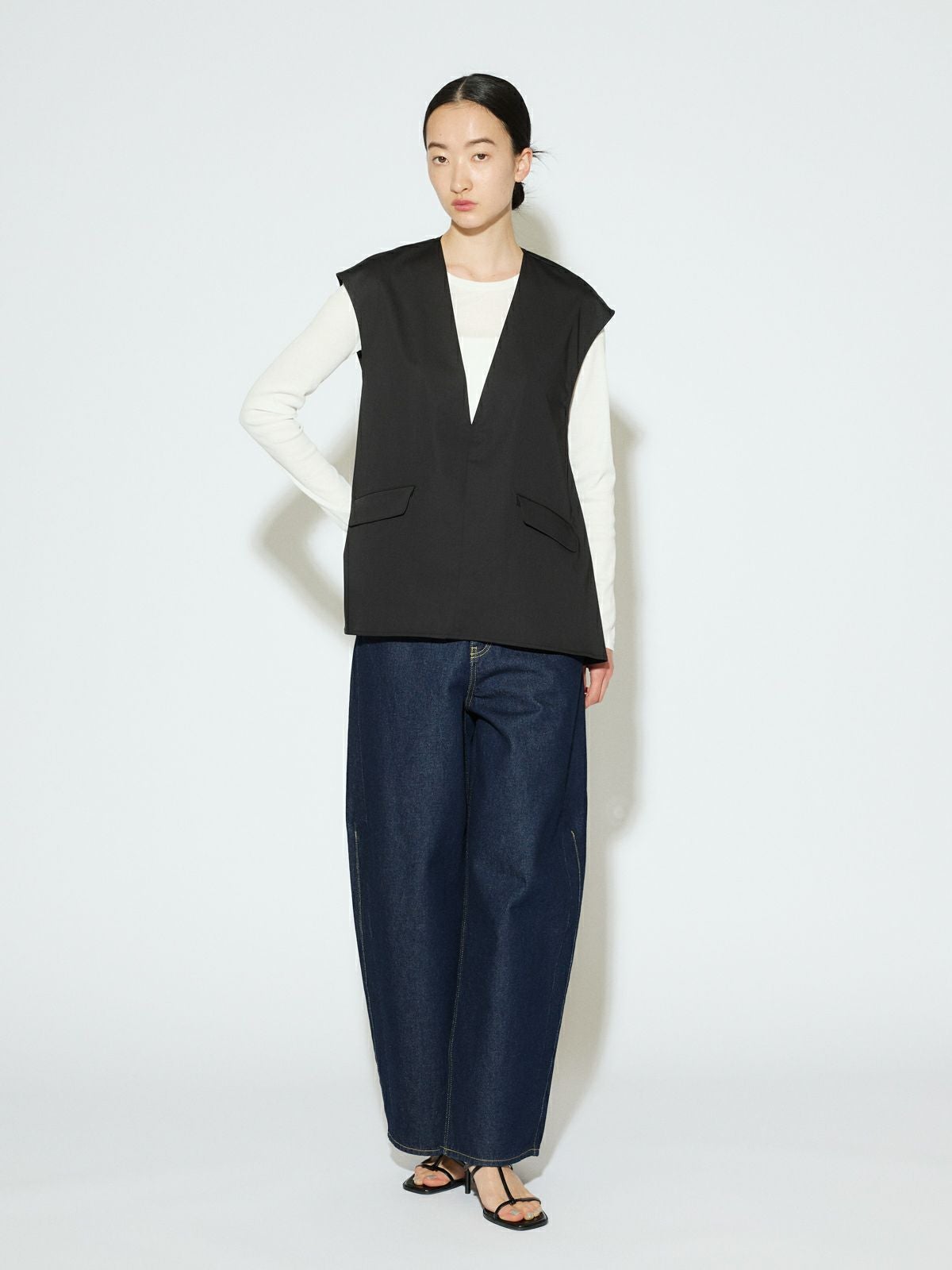 MIDIUMISOLID for Ladies Vネックノースリーブプルオーバー[A