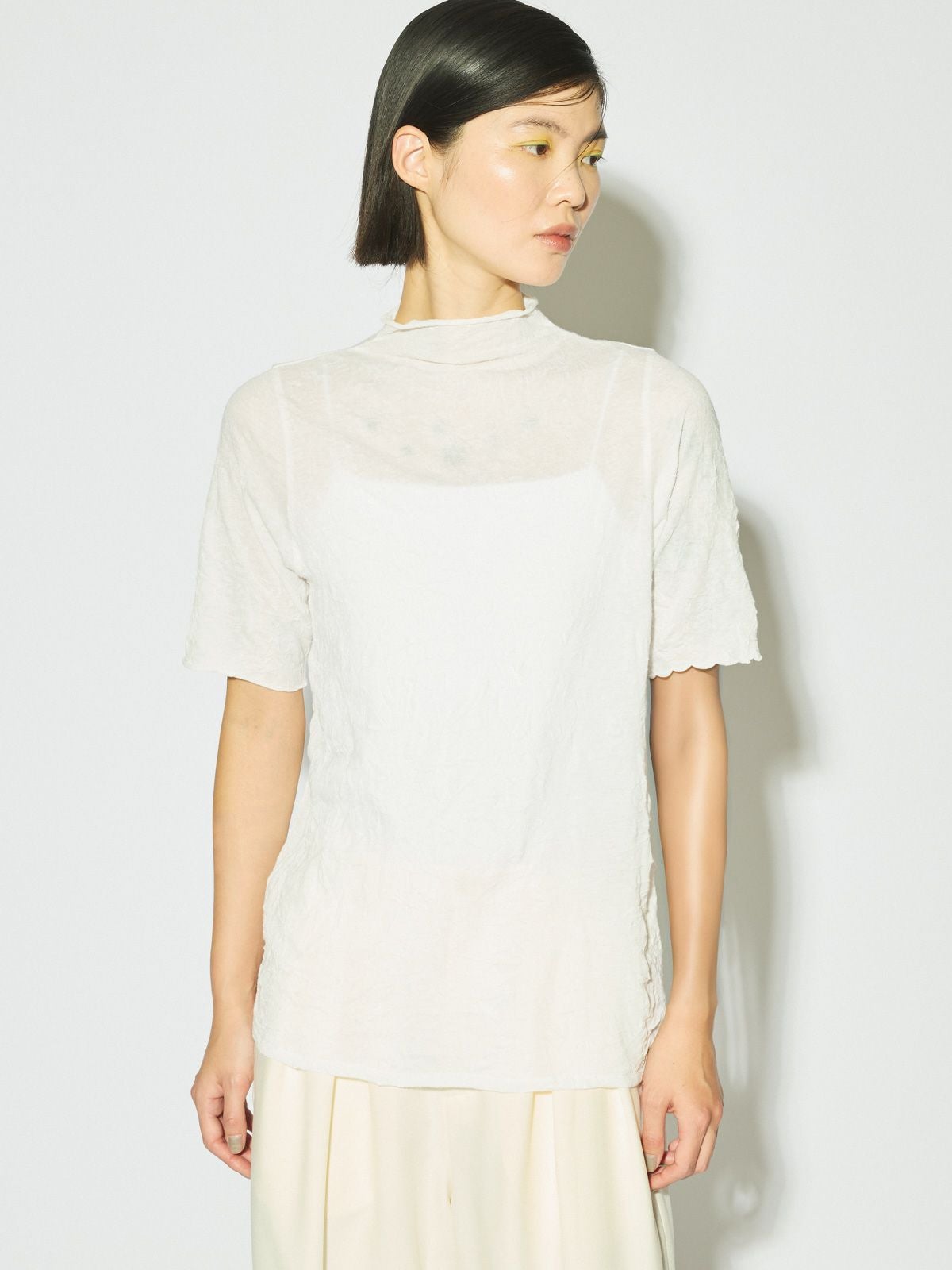 MIDIUMISOLID for Ladies ボトルネックハーフスリーブリブトップ[A