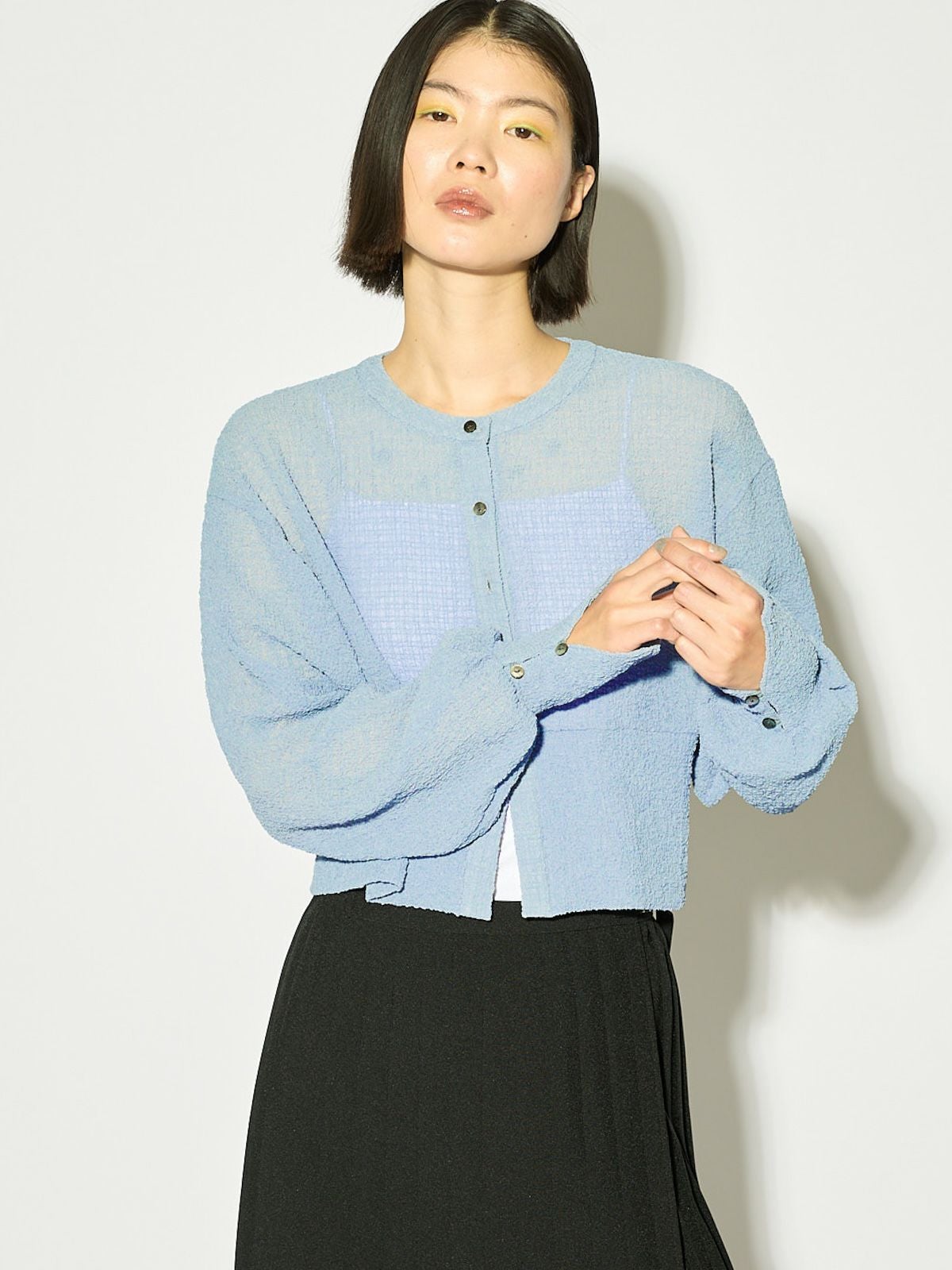 MIDIUMISOLID for Ladies シアークルーネックショートカーディガン[A