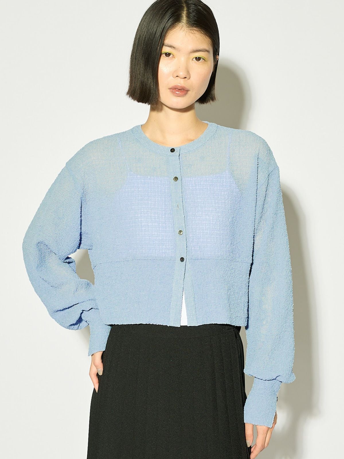 MIDIUMISOLID for Ladies シアークルーネックショートカーディガン[A