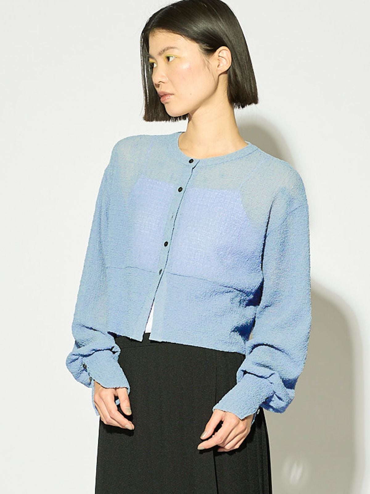 MIDIUMISOLID for Ladies シアークルーネックショートカーディガン[A