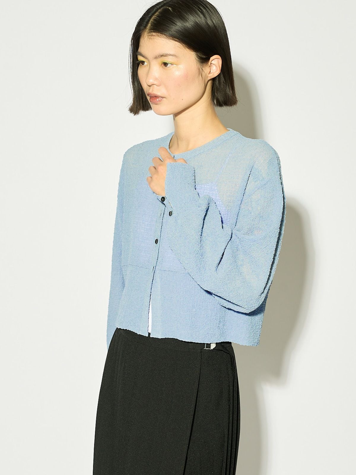 MIDIUMISOLID for Ladies シアークルーネックショートカーディガン[A