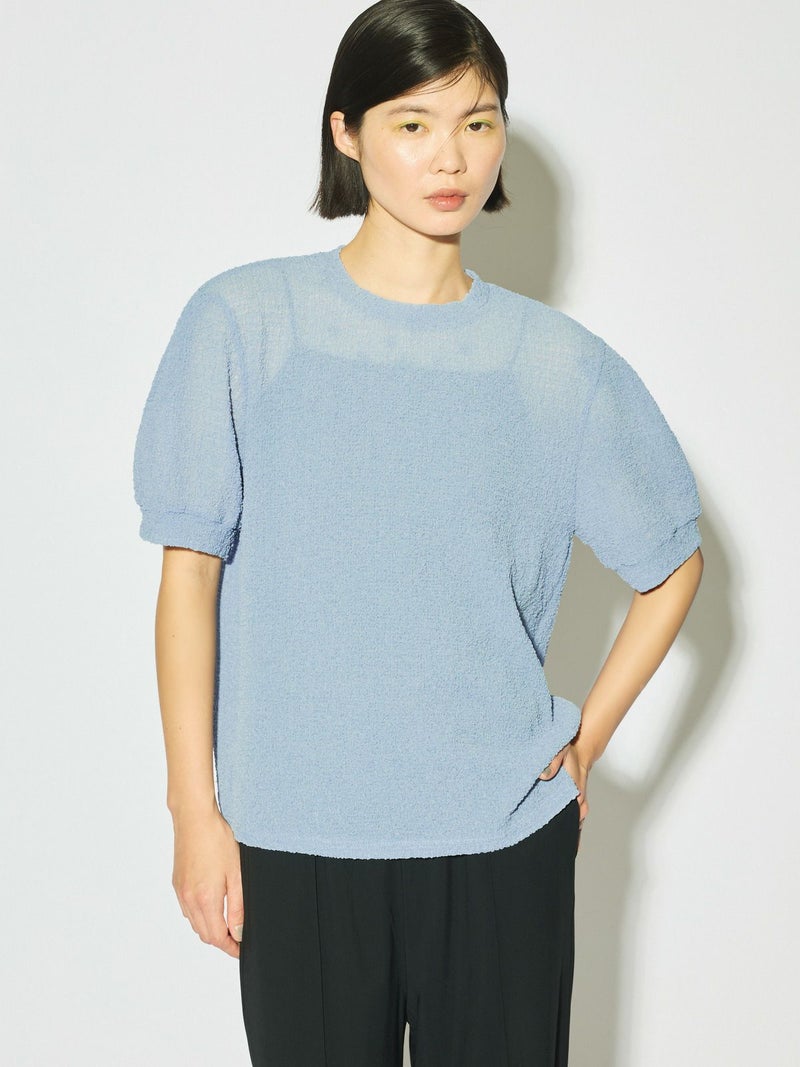 MIDIUMISOLID シアークルーネックパフスリーブプルオーバー