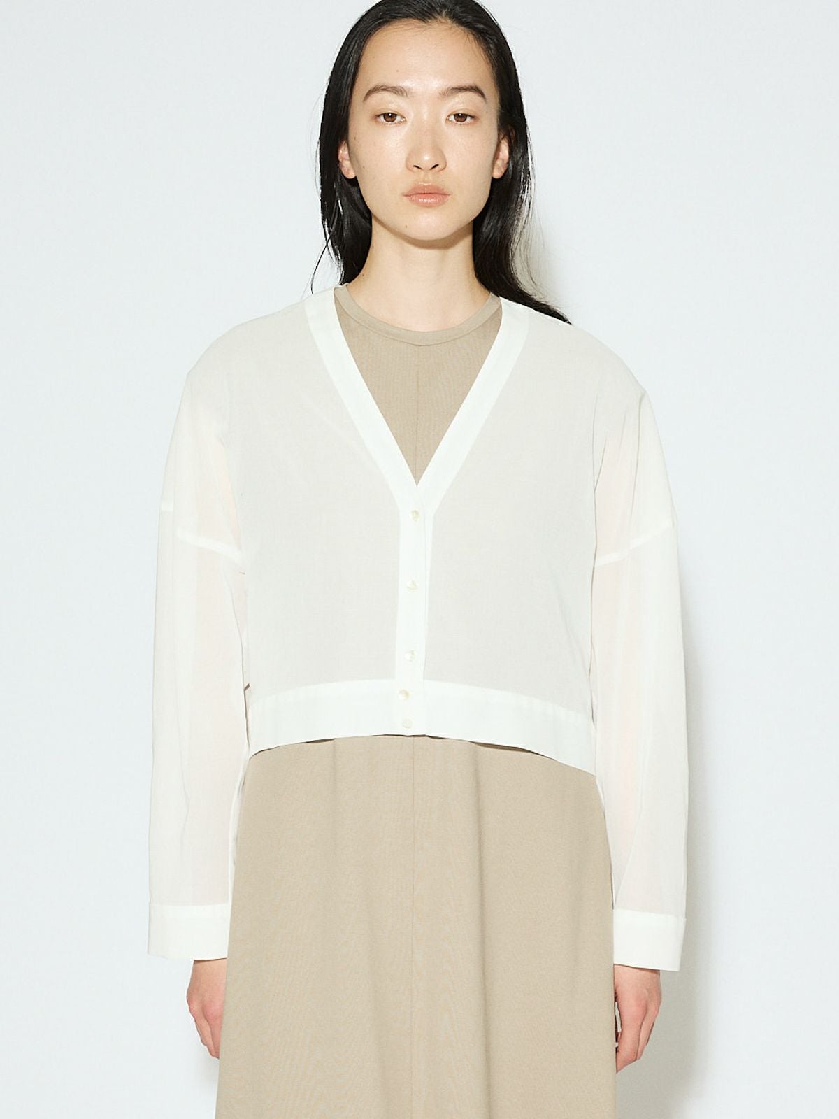 MIDIUMISOLID for Ladies シアーボイルVネックカーディガン[A