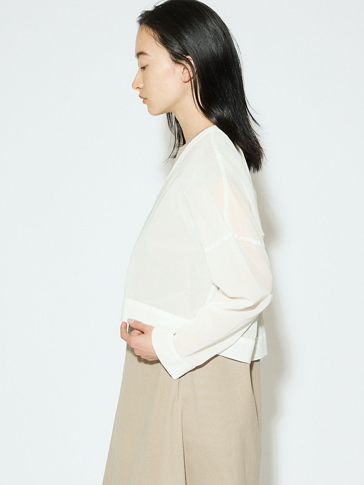 MIDIUMISOLID for Ladies シアーボイルVネックカーディガン[A