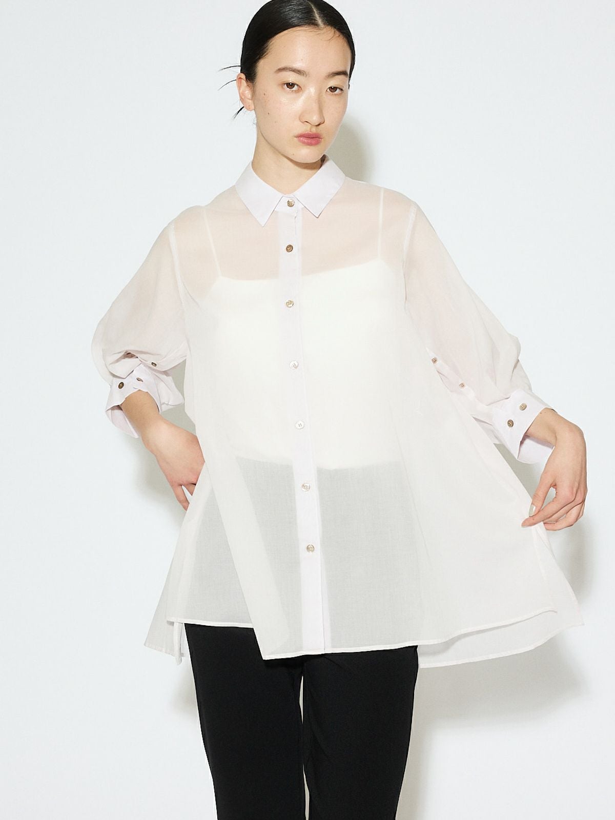 MIDIUMISOLID for Ladies シアースリットスリーブチュニックシャツ[A