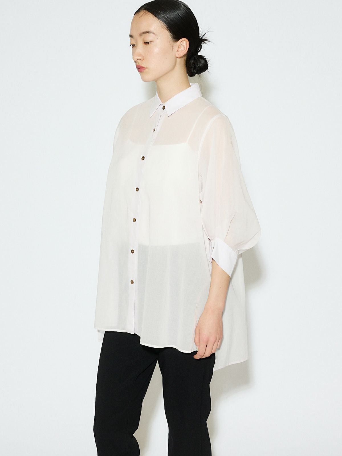 MIDIUMISOLID for Ladies シアースリットスリーブチュニックシャツ[A