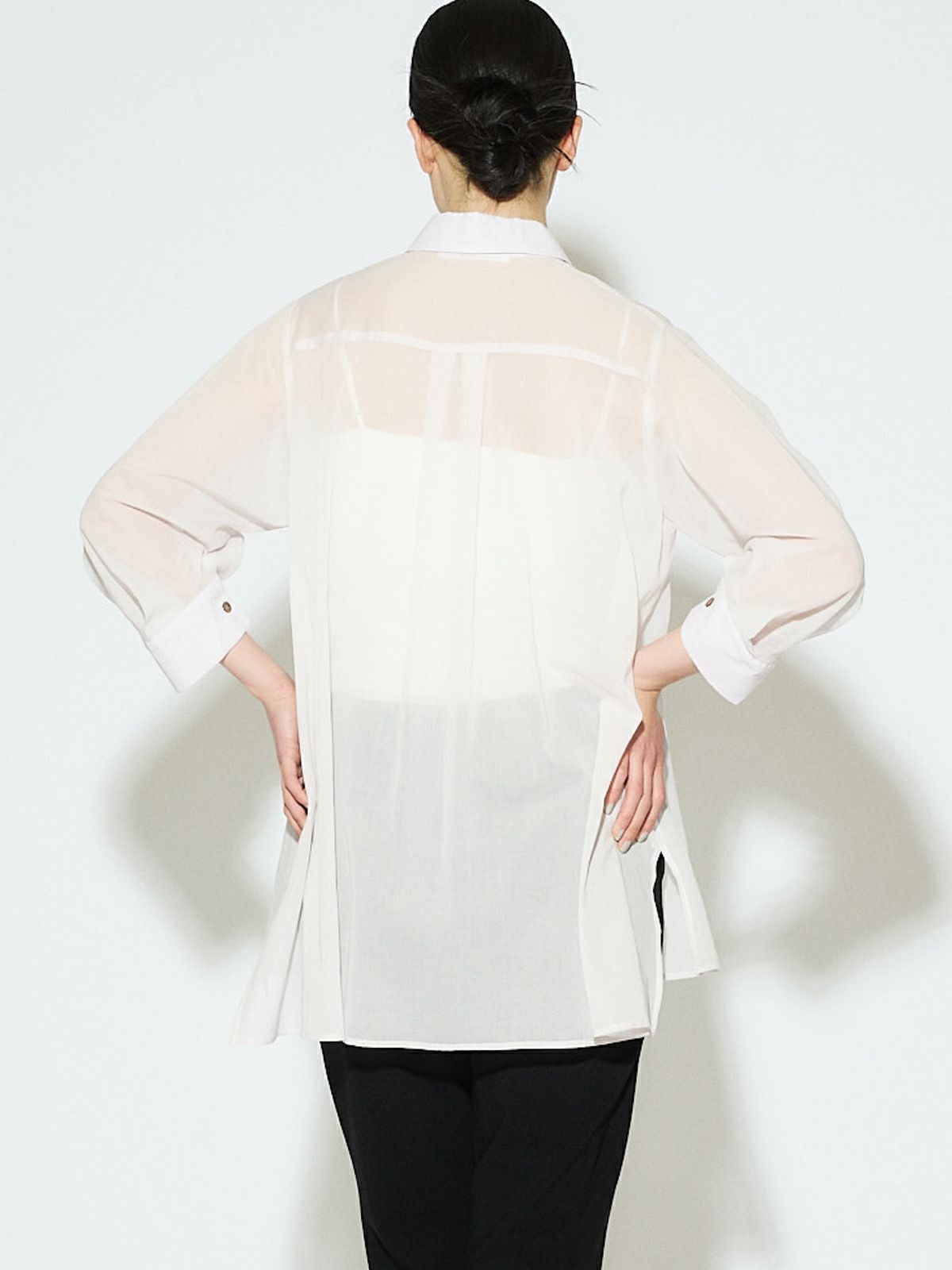 MIDIUMISOLID for Ladies シアースリットスリーブチュニックシャツ[A