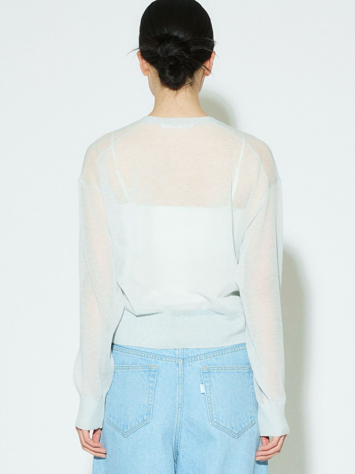 MIDIUMISOLID for Ladies シアーVネックショートカーディガン[A