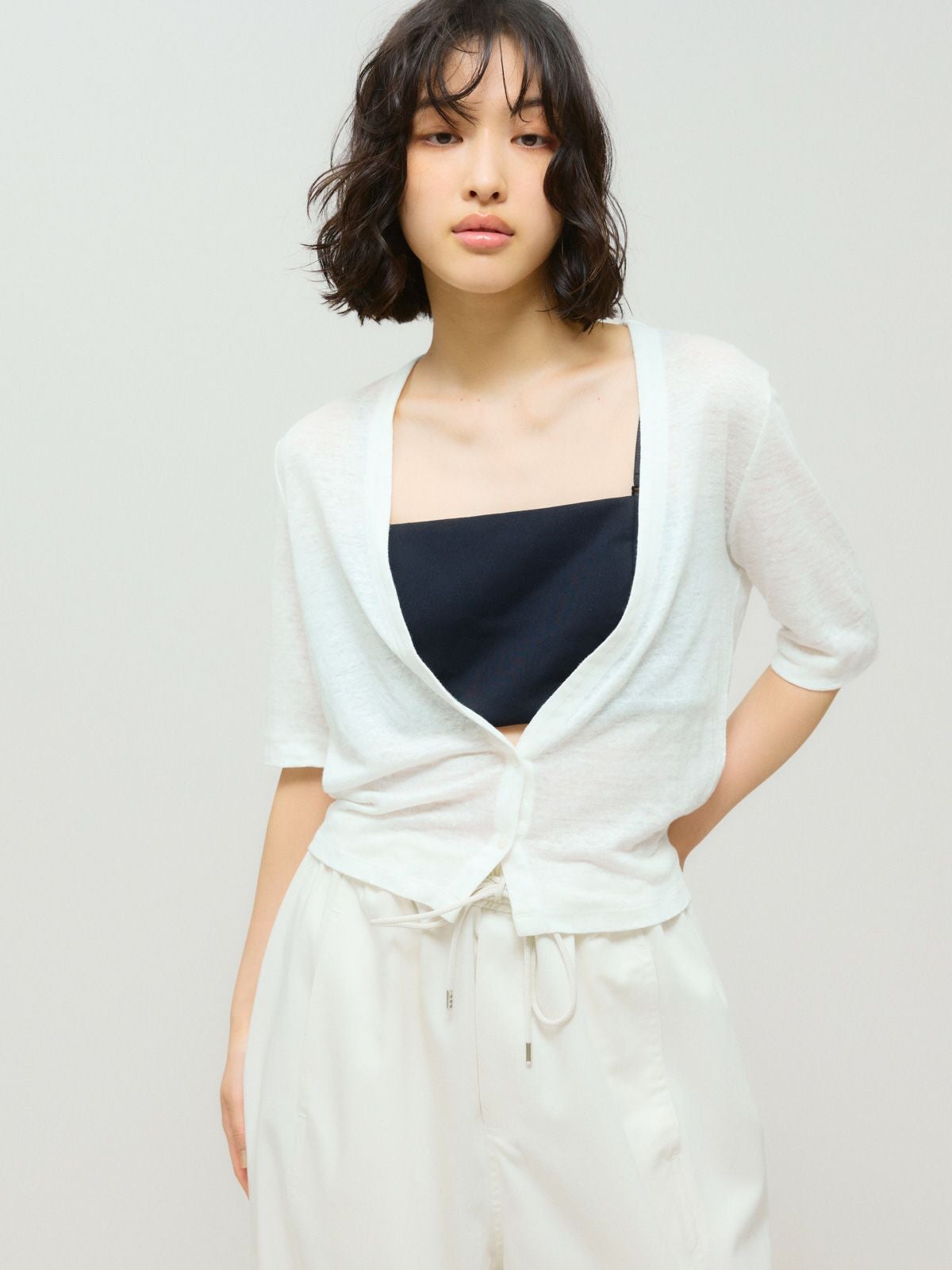 MIDIUMISOLID for Ladies ハーフスリーブコンパクトカーディガン[A
