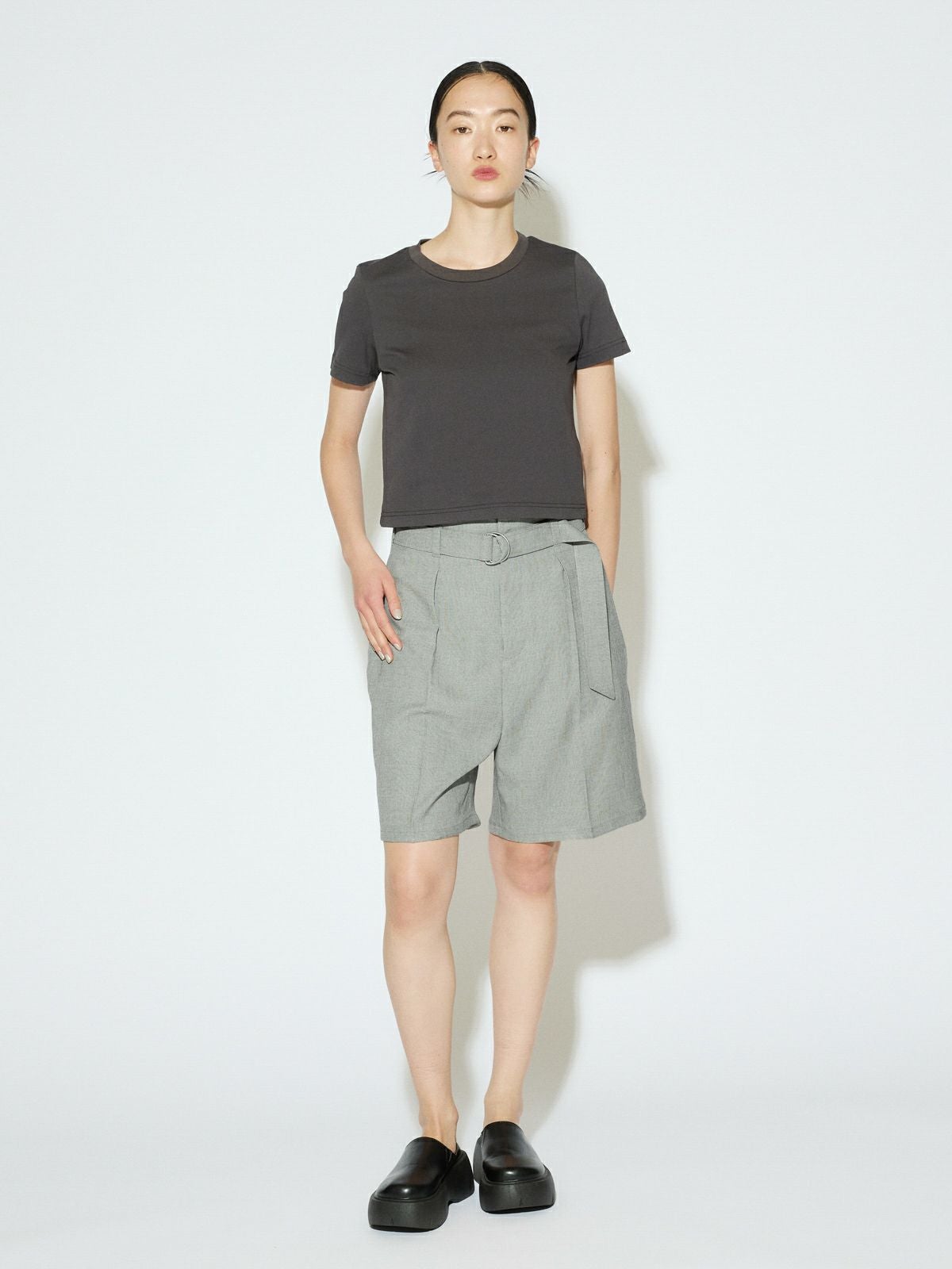 MIDIUMISOLID for Ladies ハイウエストベルト付きショーツ[A