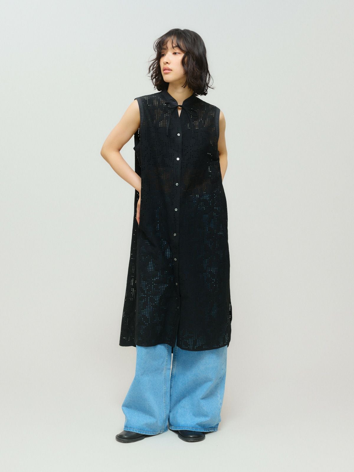 MIDIUMISOLID for Ladies レースノースリーブシャツワンピース[A