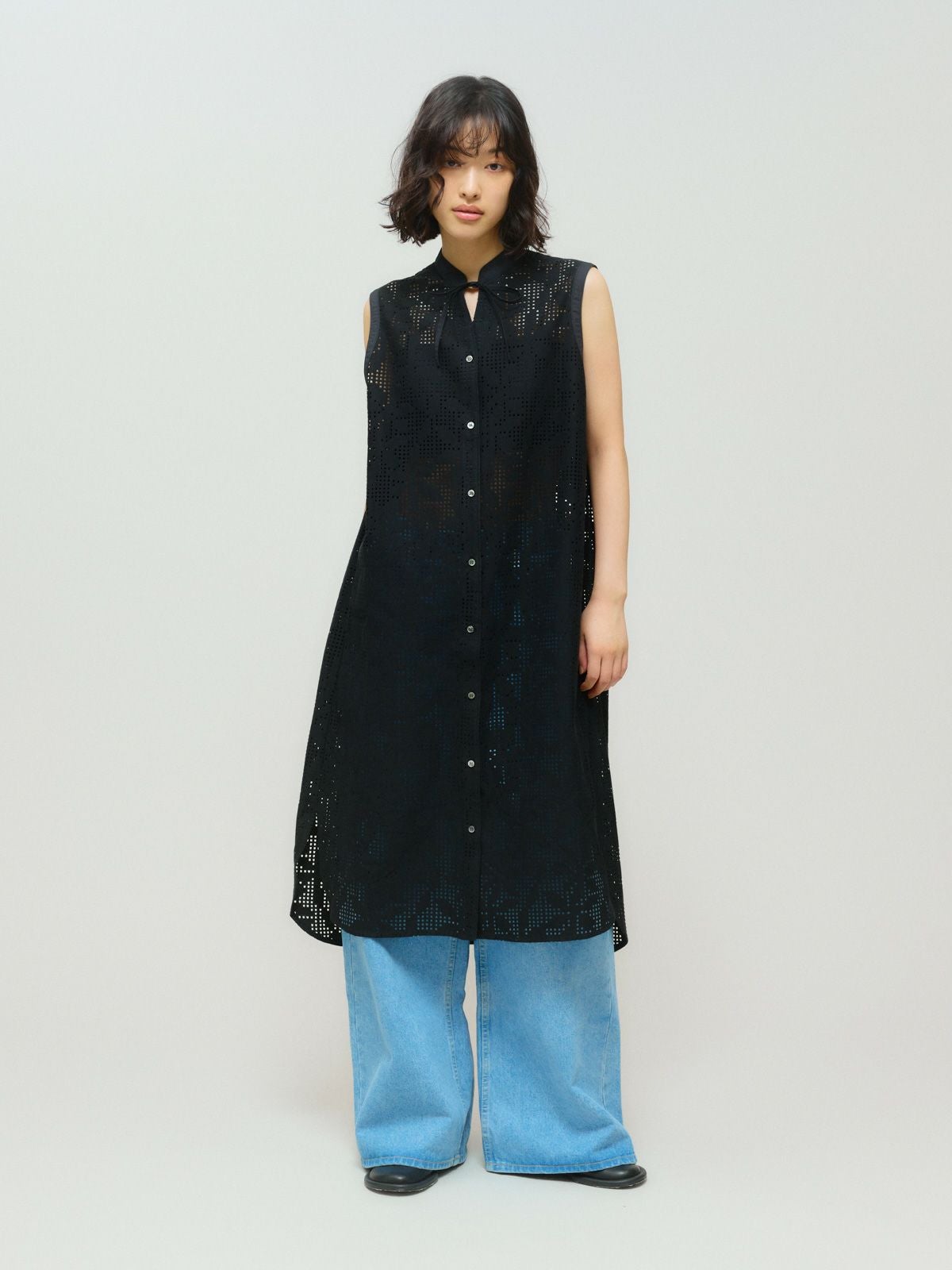 MIDIUMISOLID for Ladies レースノースリーブシャツワンピース[A