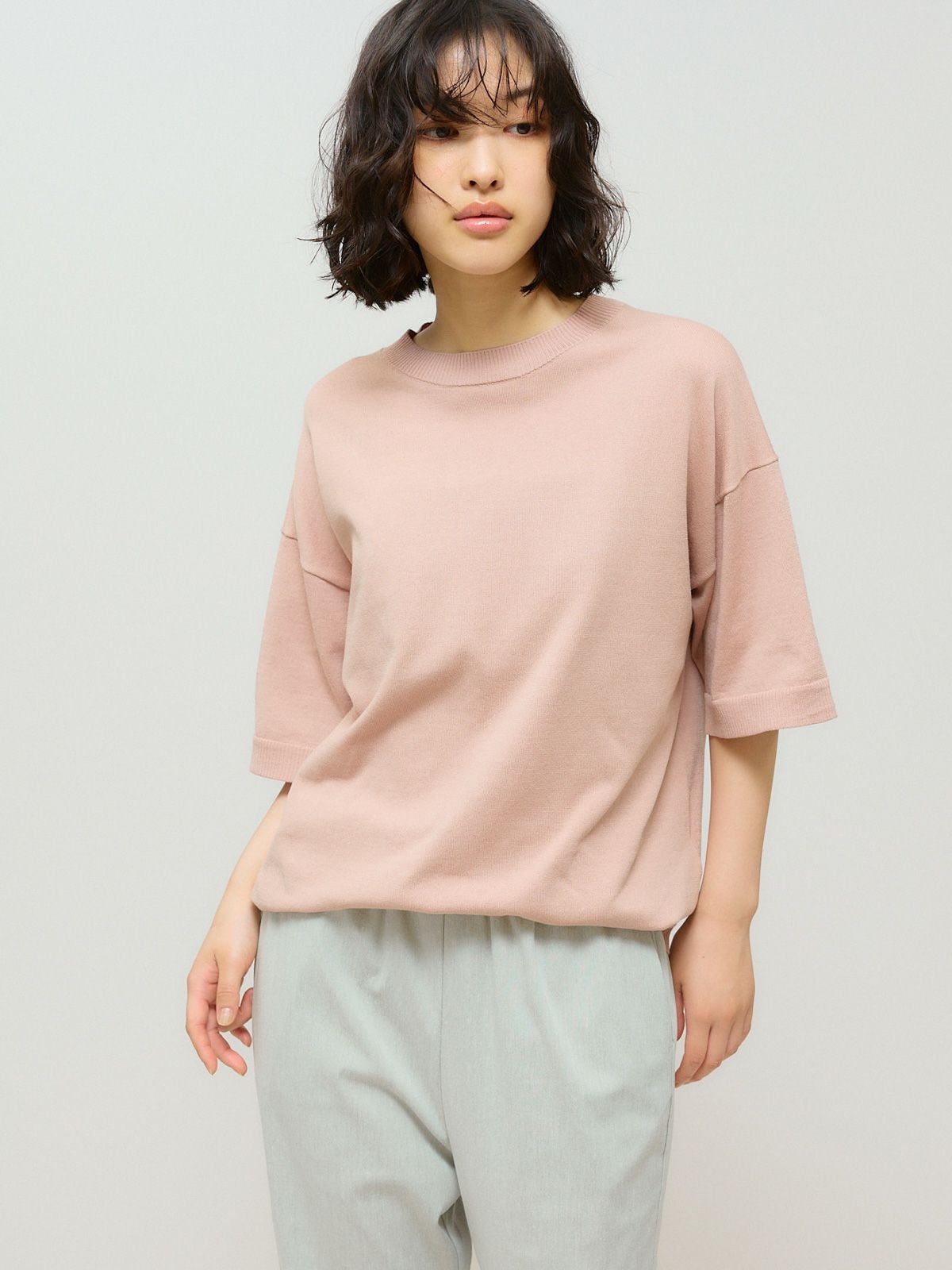 MIDIUMISOLID for Ladies ハーフスリーブニットプルオーバー[A
