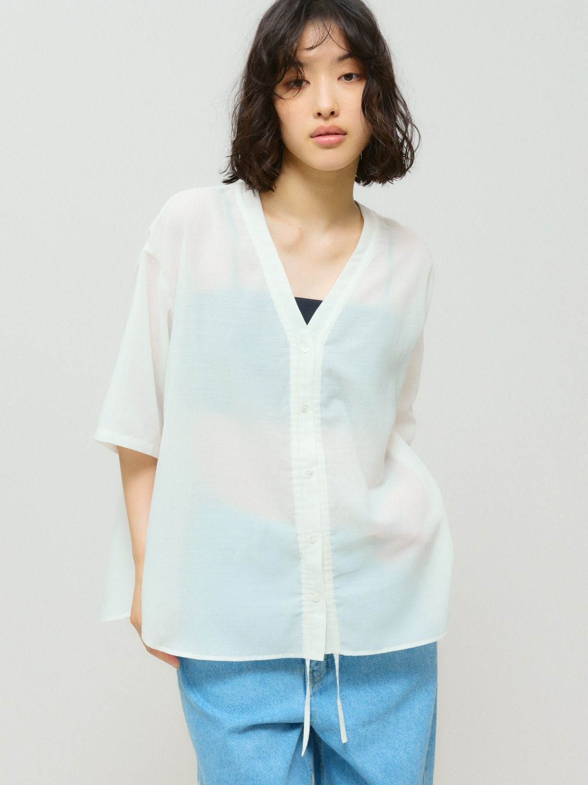 MIDIUMISOLID for Ladies ハーフスリーブドローストリングカーディガン