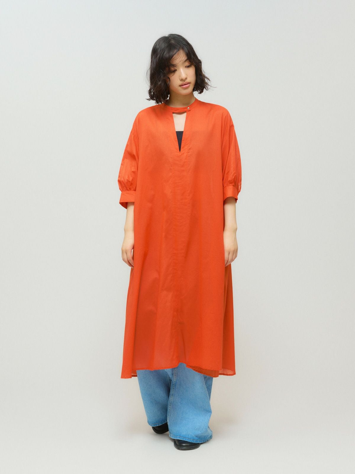MIDIUMISOLID for Ladies スタンドカラースキッパーワンピース[A