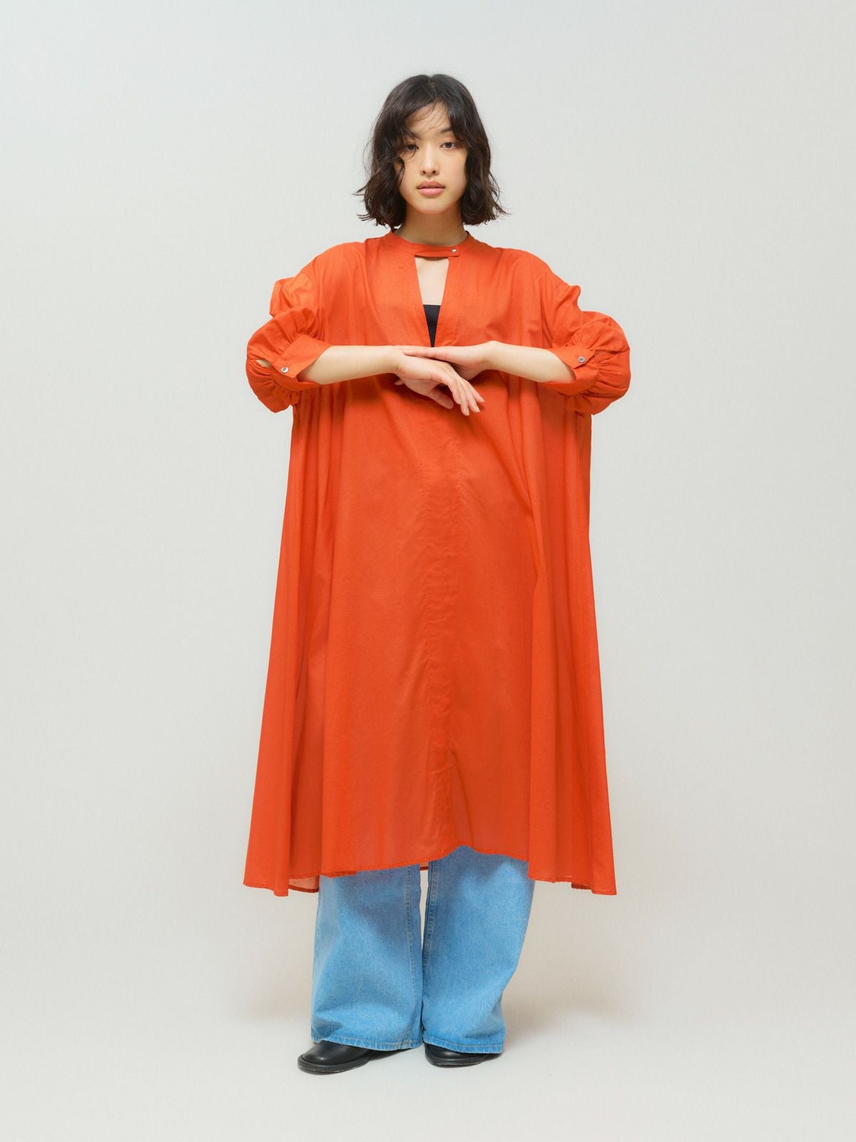 MIDIUMISOLID for Ladies スタンドカラースキッパーワンピース[A