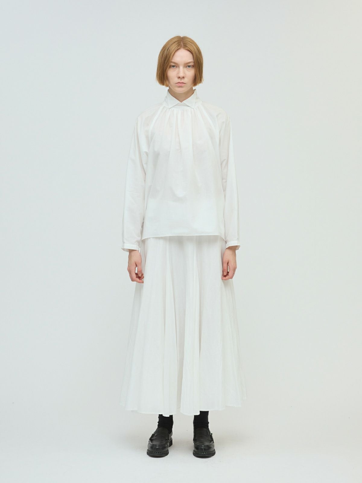 3/9(月)正午販売終了】mizuiro ind スタンドシャツカラーギャザー